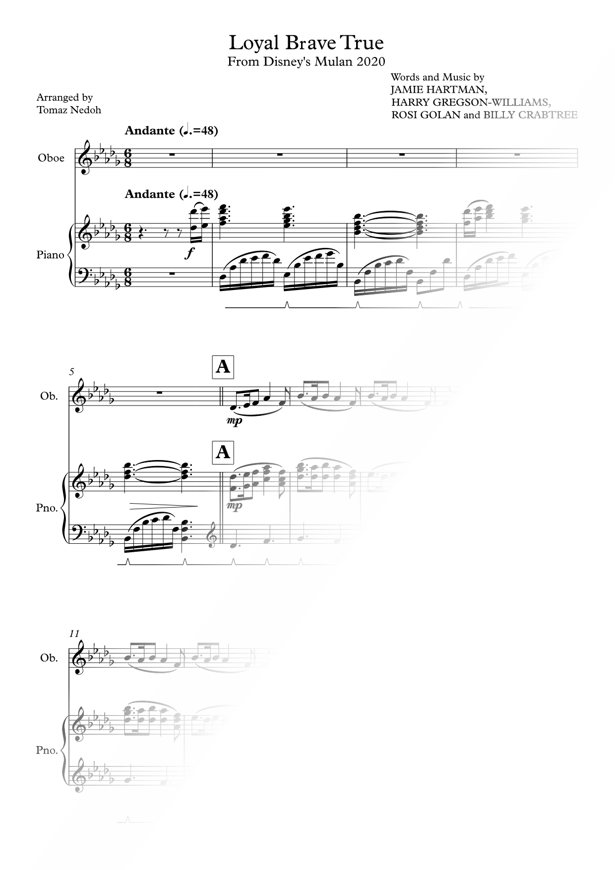 Loyal Brave True - Oboe & Piano