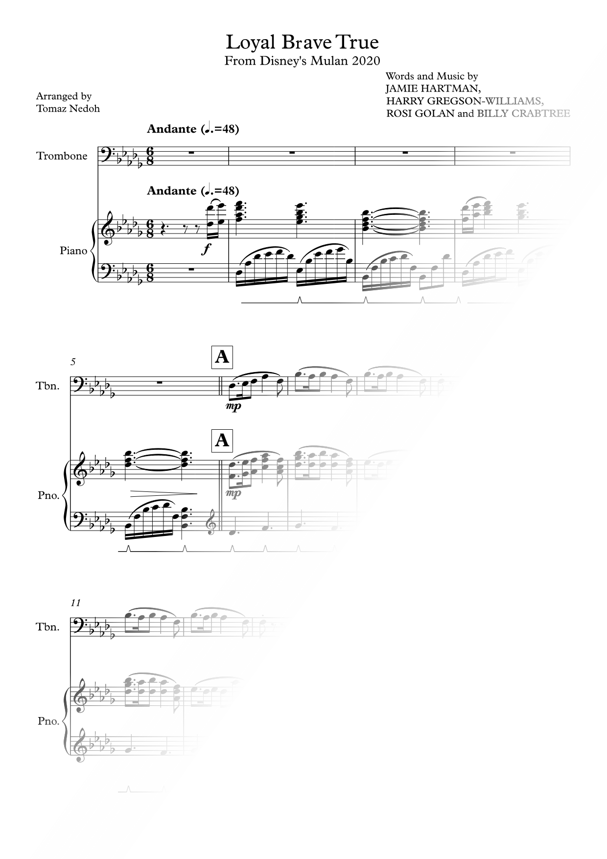 Loyal Brave True - Trombone & Piano