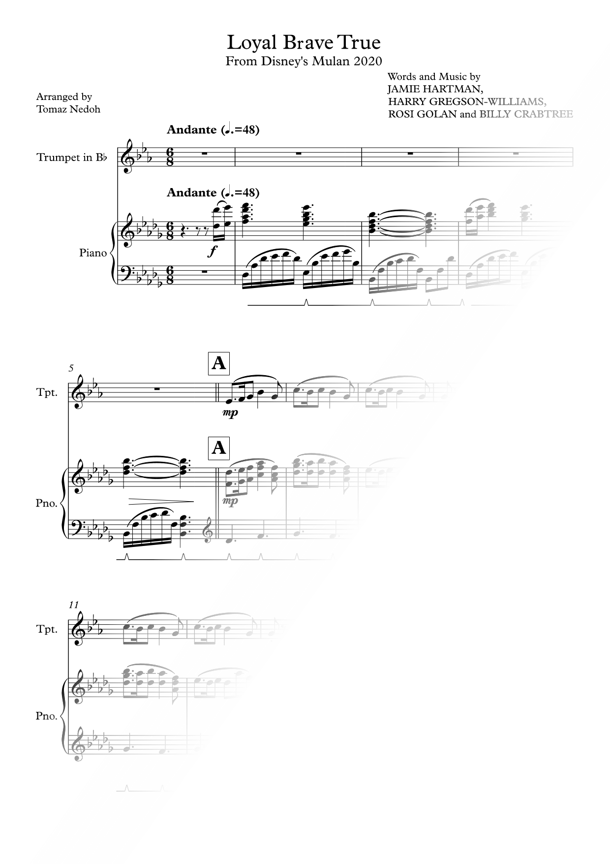 Loyal Brave True - Trumpet & Piano