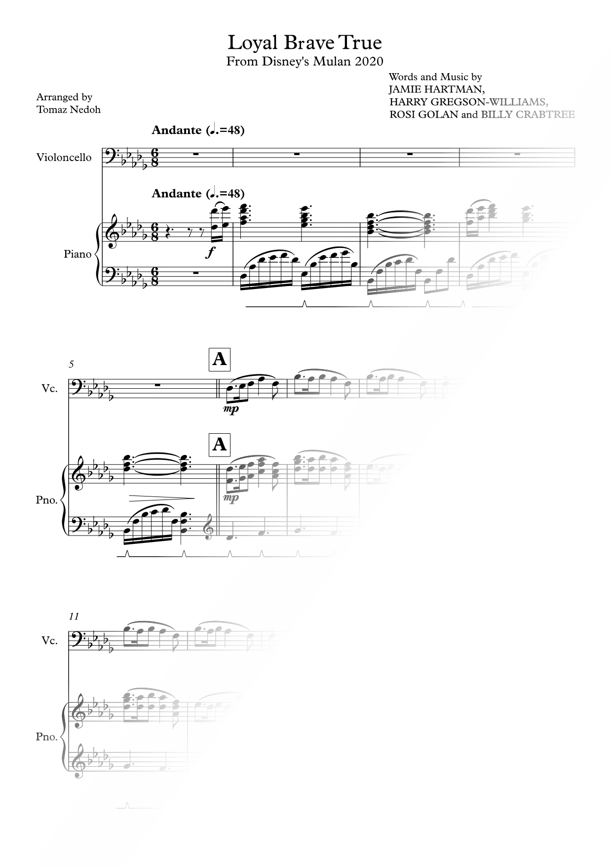 Loyal Brave True - Cello & Piano
