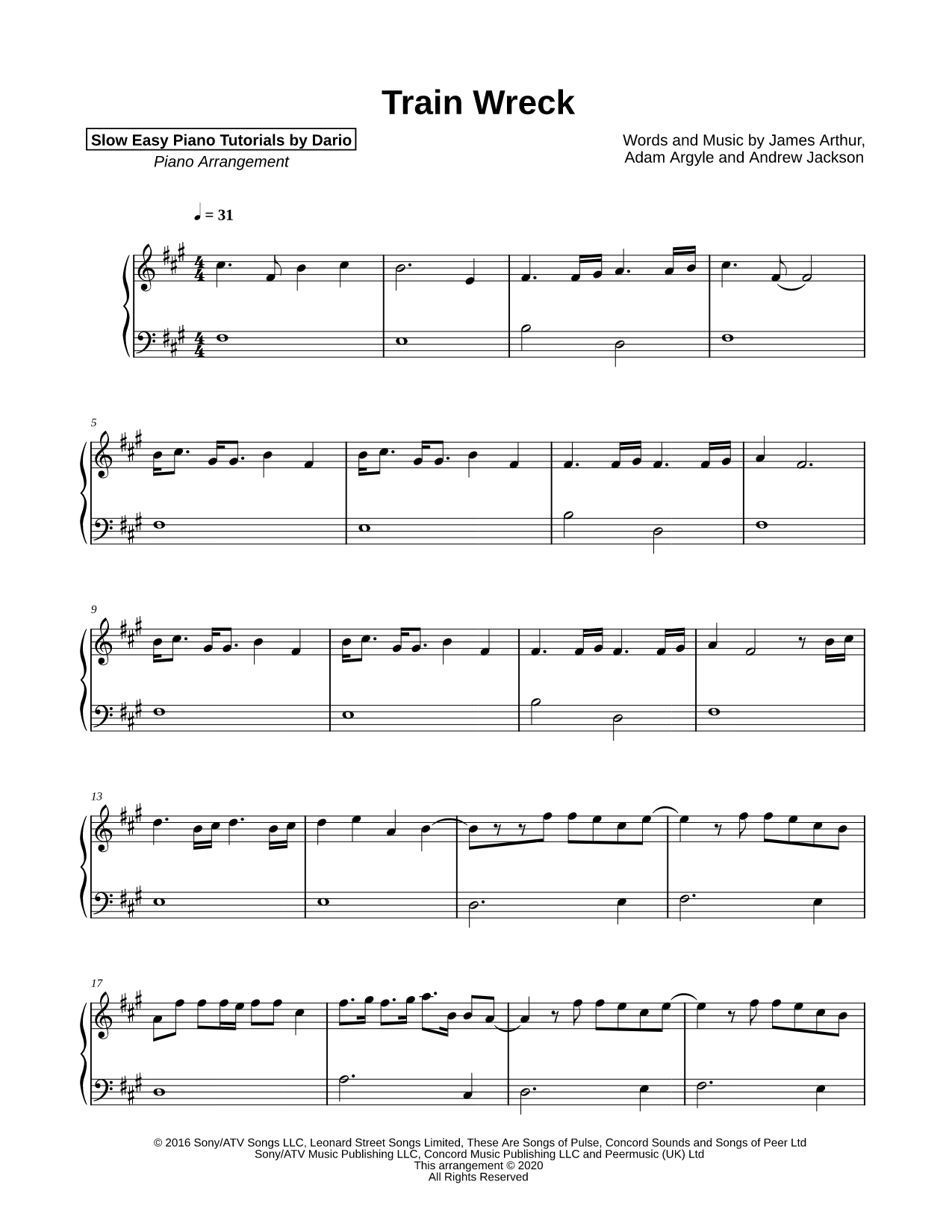 Train Wreck [Slow Easy Piano Tutorial]