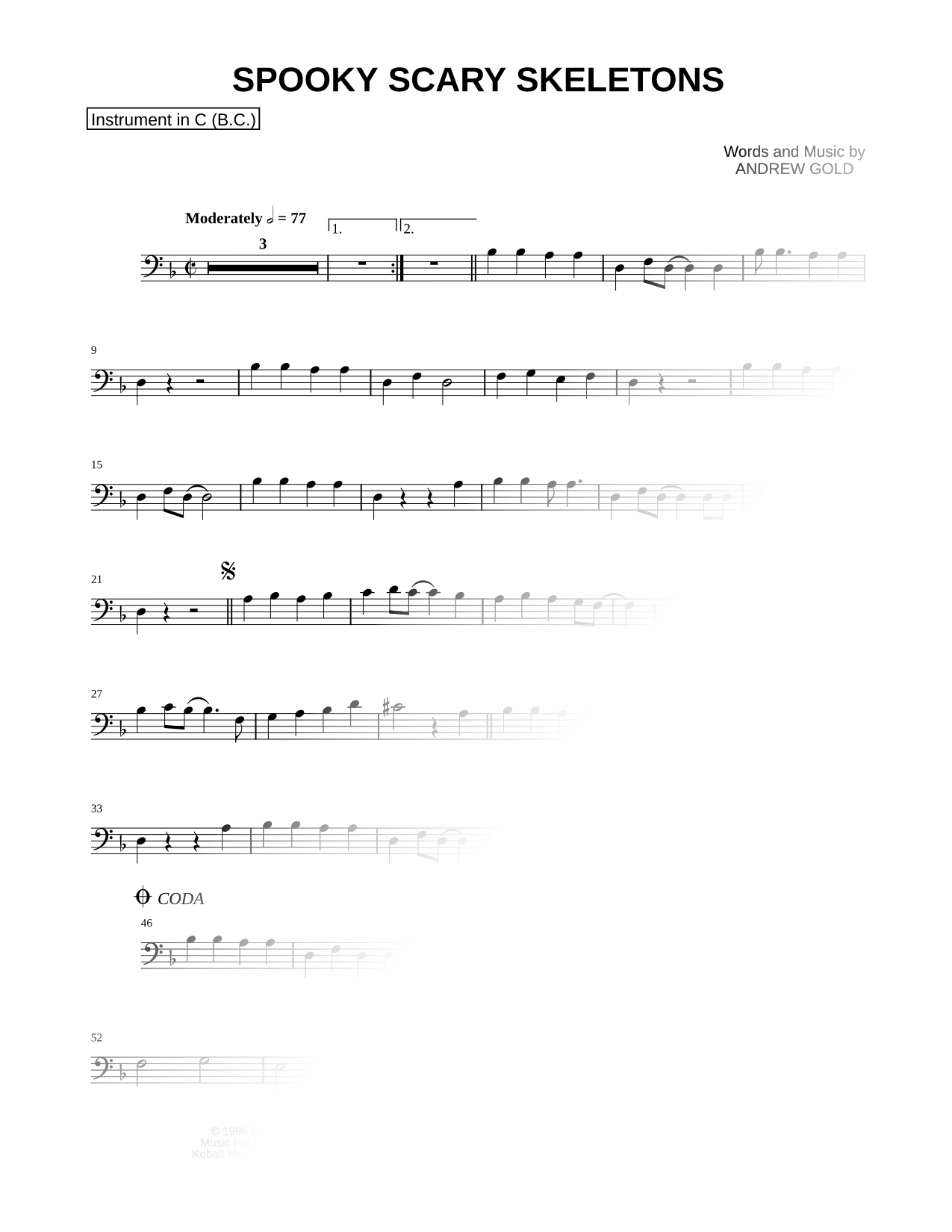 Spooky Scary Skeletons - Bass Clef Instrument