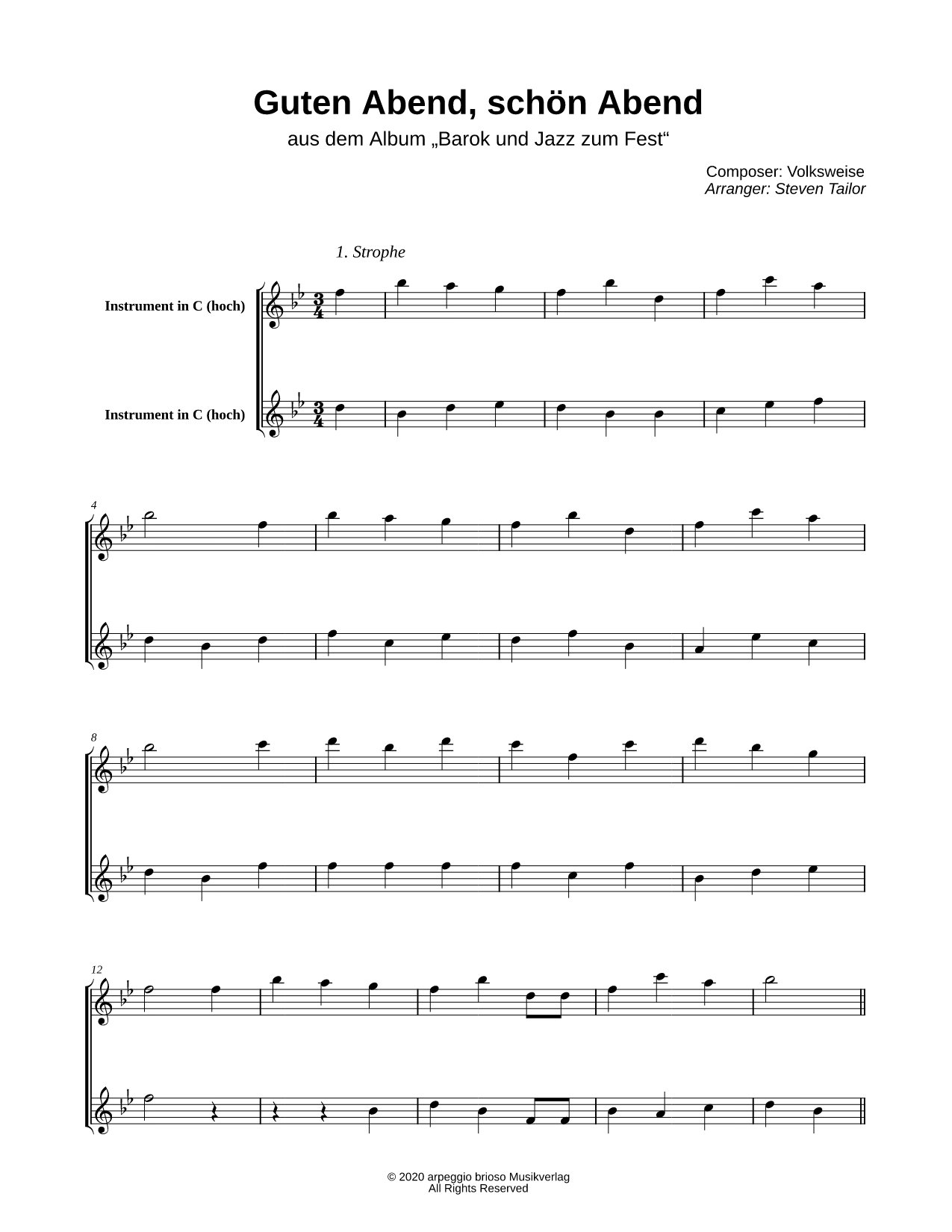Guten Abend, schön Abend - C Instrument Duet