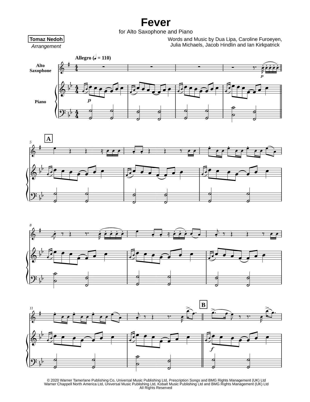 Fever - Alto Saxophone & Piano
