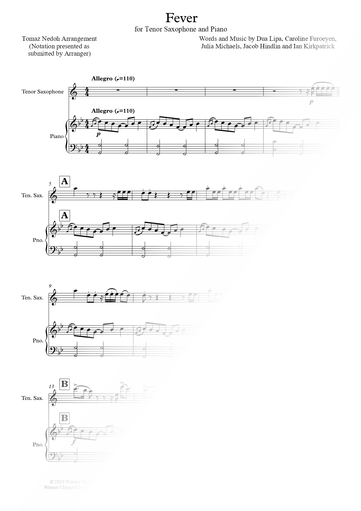 Fever - Tenor Saxophone & Piano