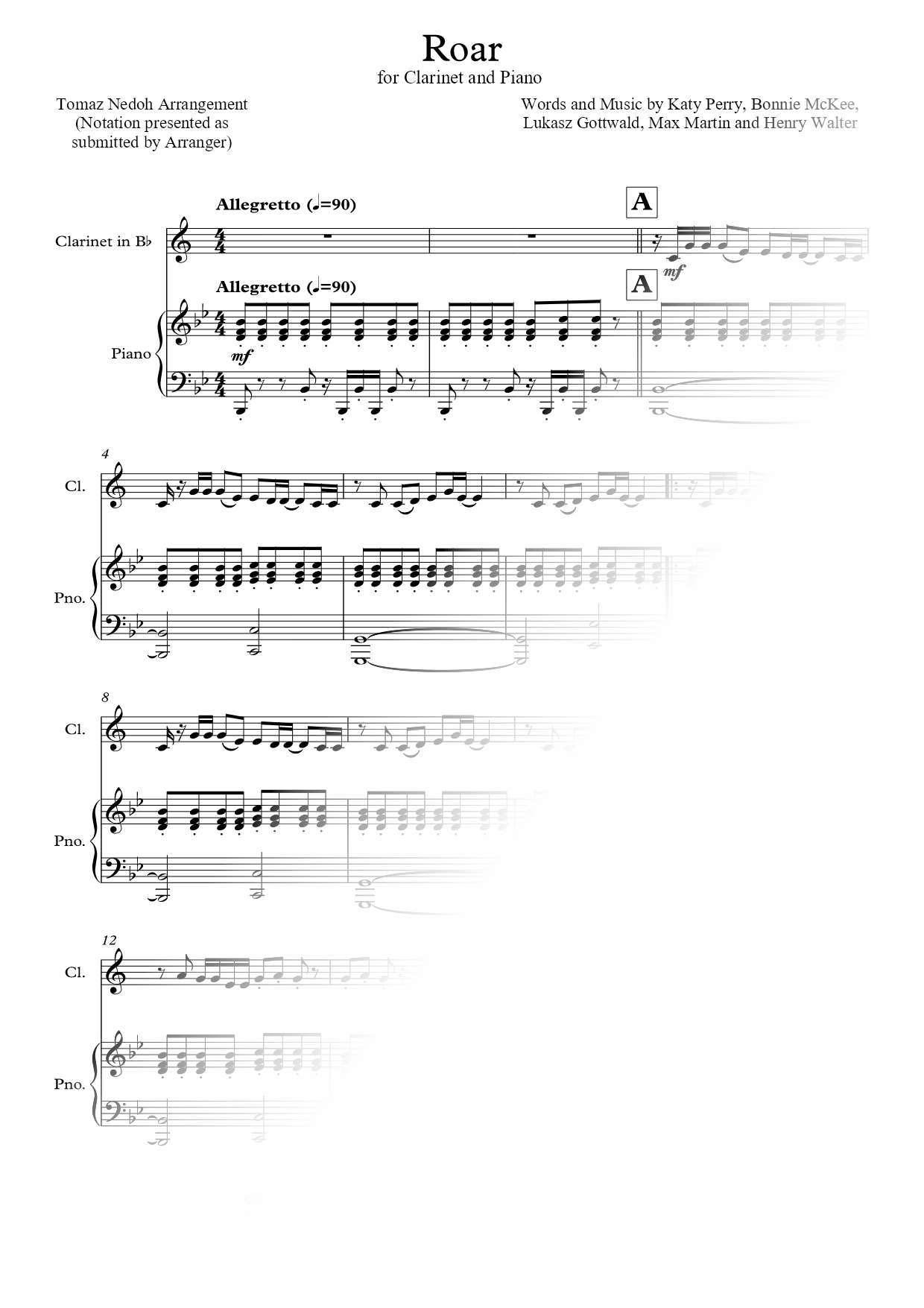 Roar - Clarinet & Piano