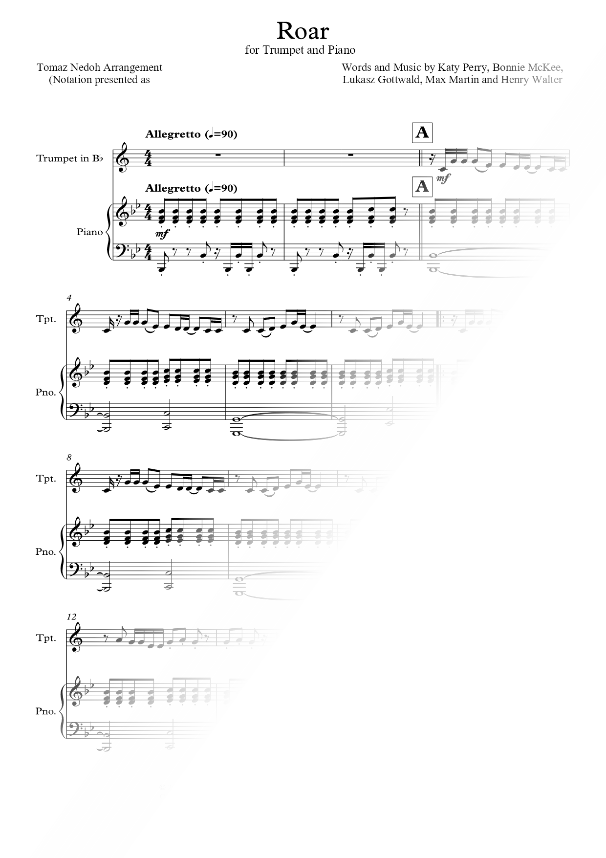 Roar - Trumpet & Piano