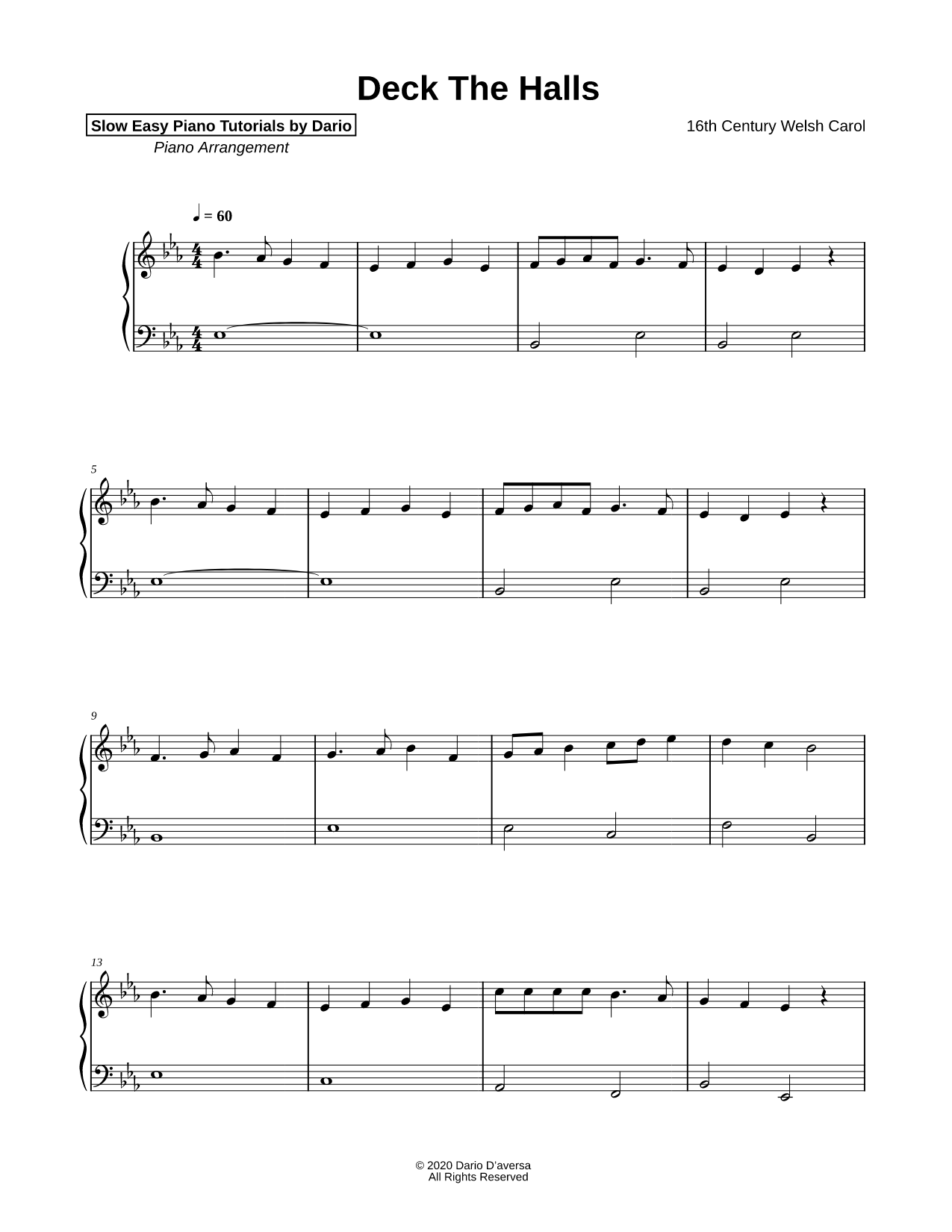 Deck the Halls [Slow Easy Piano Tutorial]