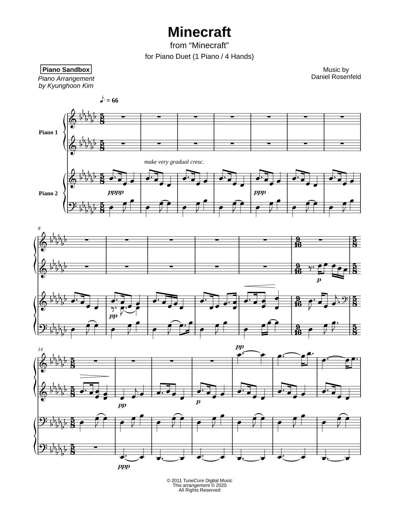 Minecraft Sheet Music — 1 Piano 4-Hands