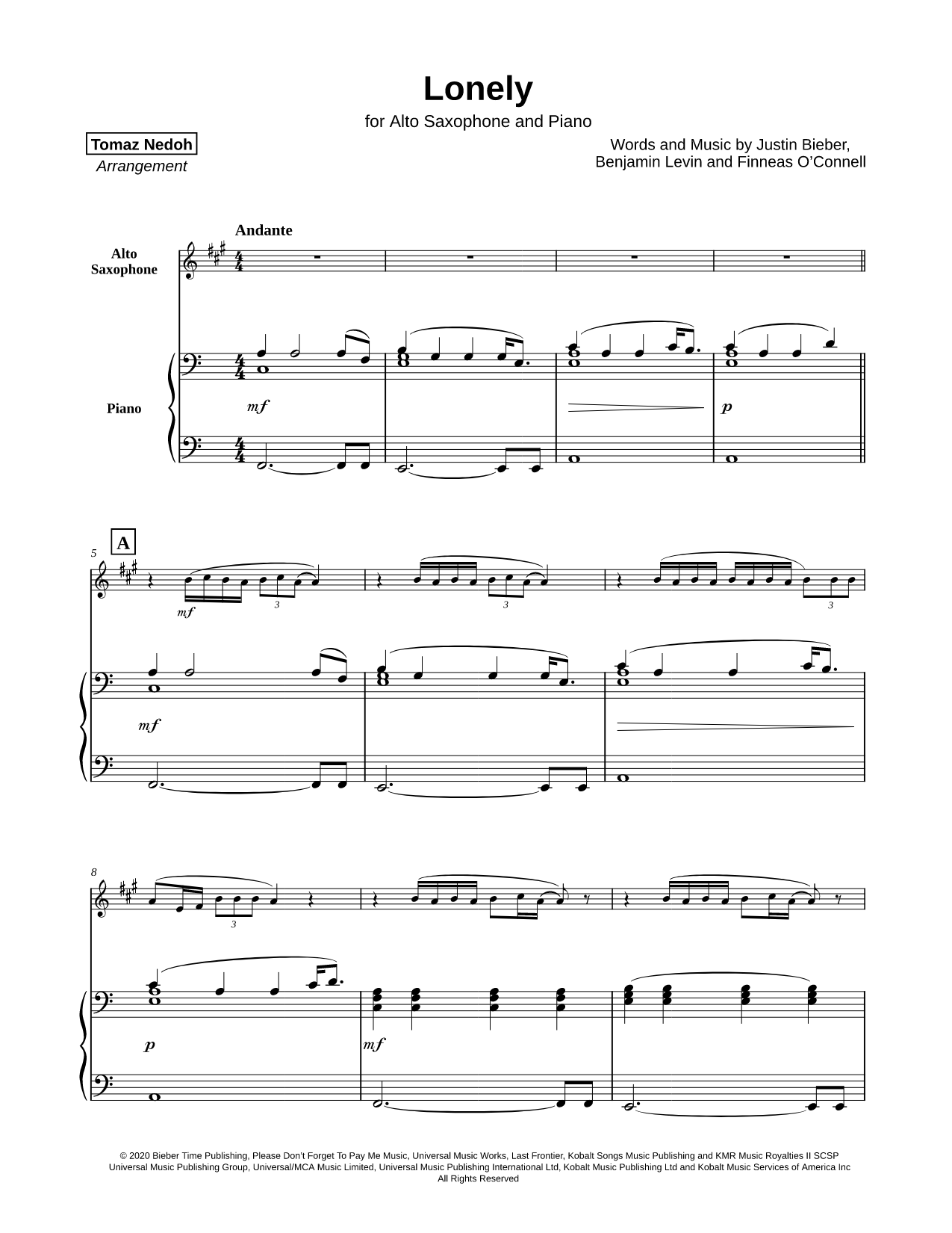 Lonely - Alto Saxophone & Piano