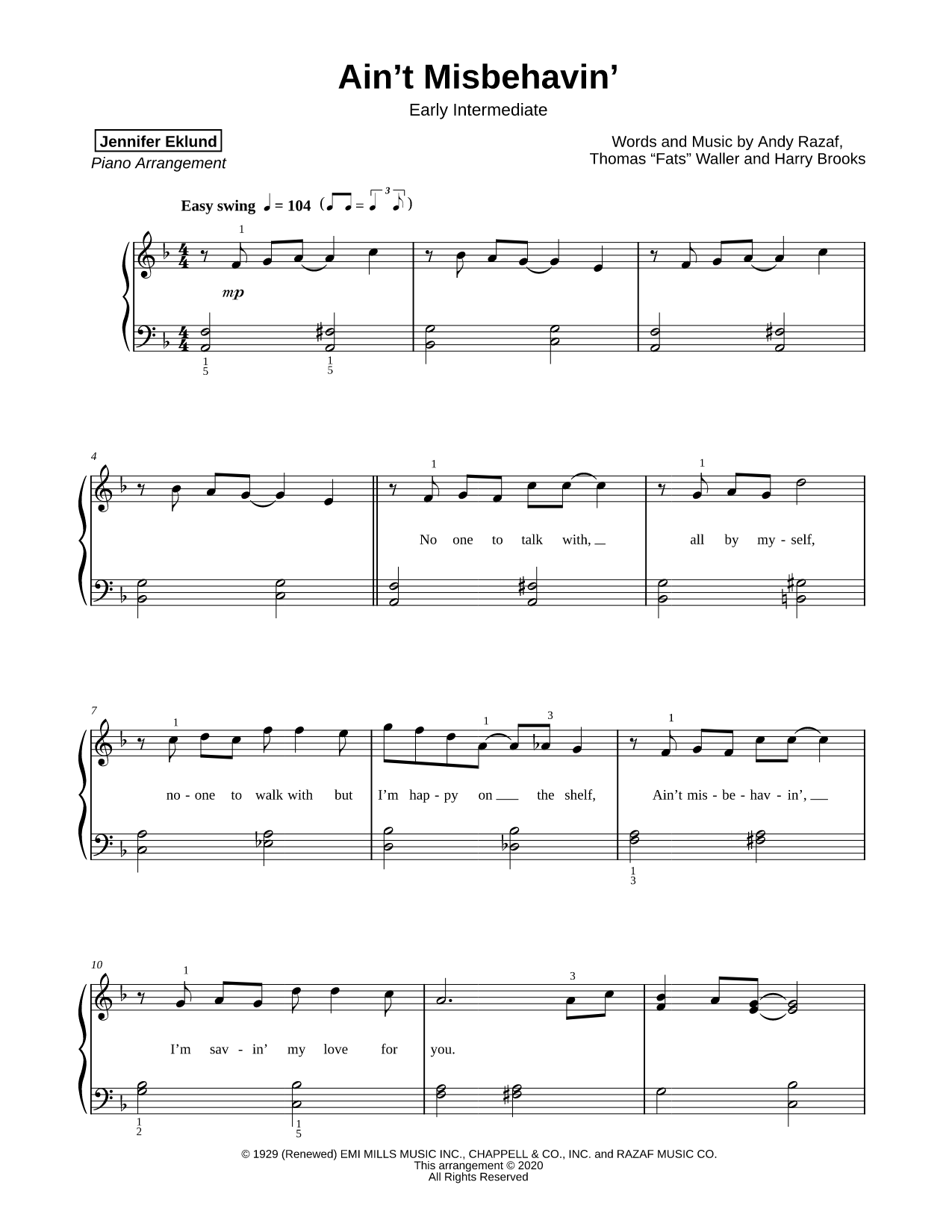 Ain't Misbehavin' [early intermediate]