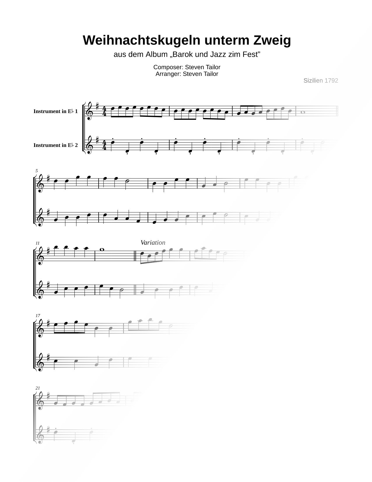 Weihnachtskugeln unterm Zweig - Eb Instrument Duet