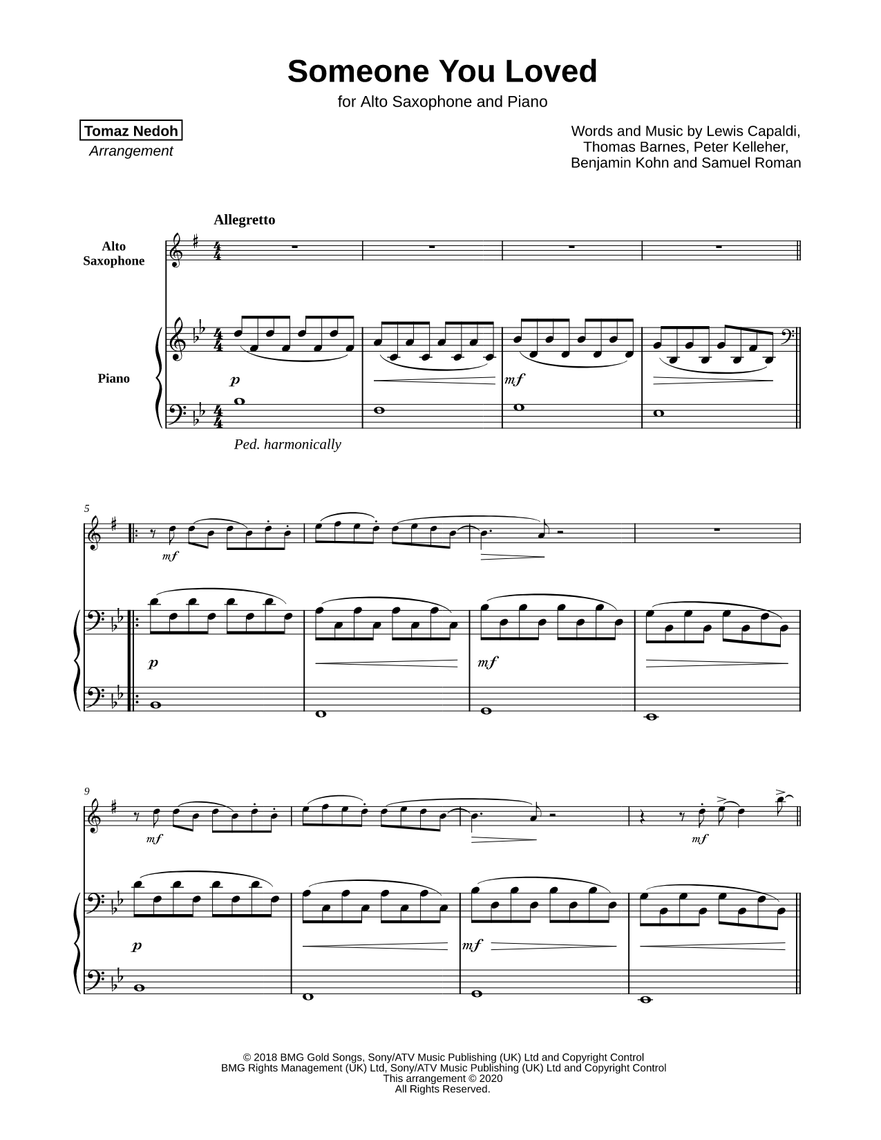 Someone You Loved - Alto Saxophone & Piano