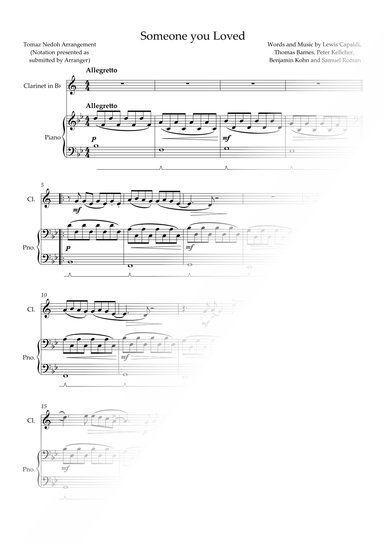 Someone You Loved - Clarinet & Piano