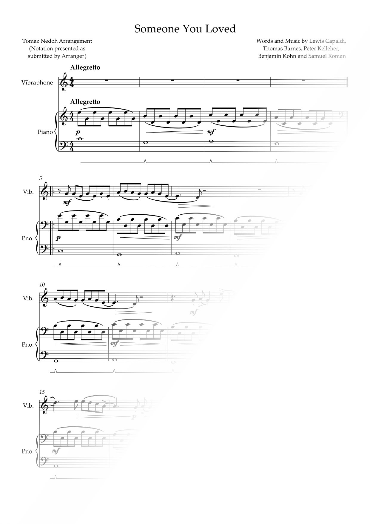 Someone You Loved - Vibraphone & Piano