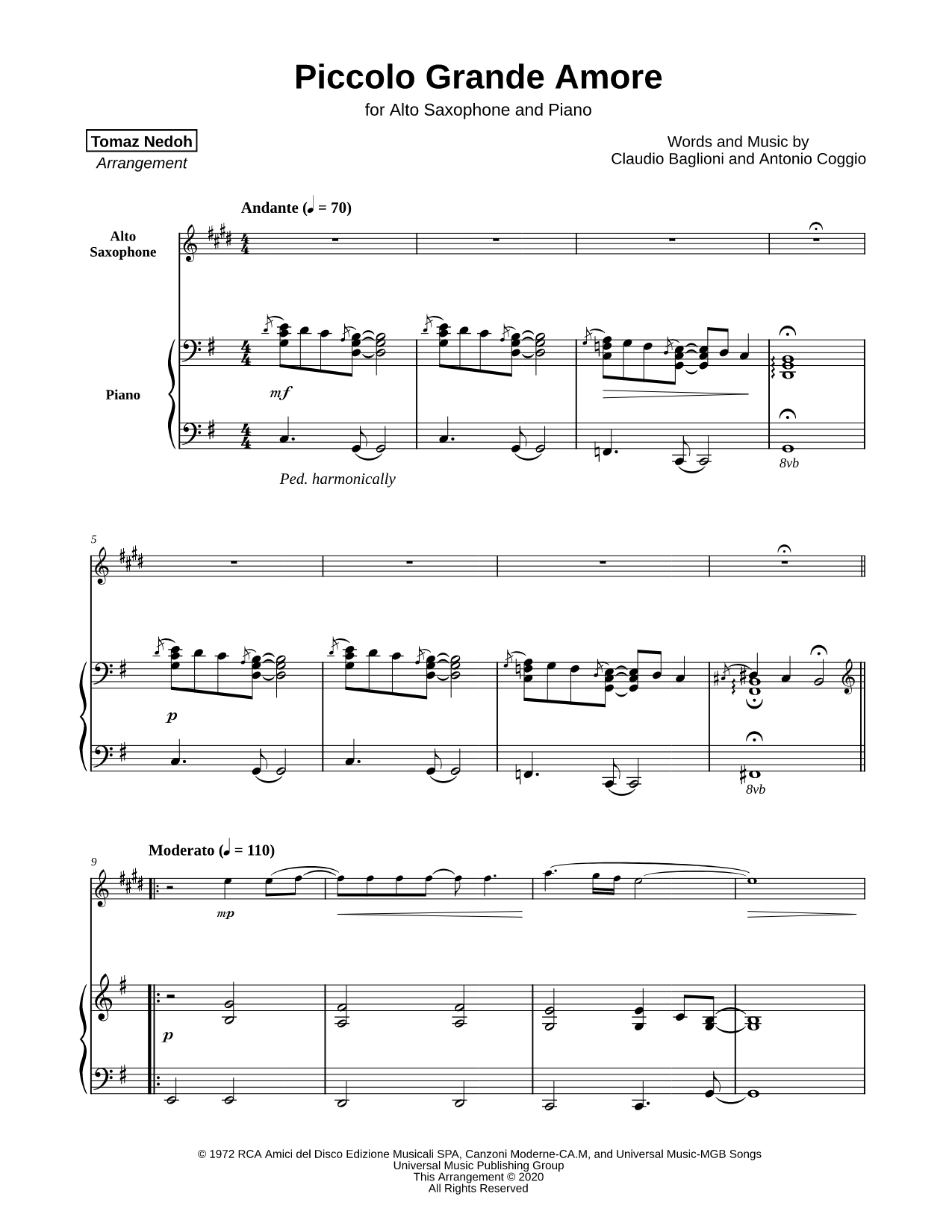 Questo Piccolo Grande Amore - Alto Saxophone & Piano
