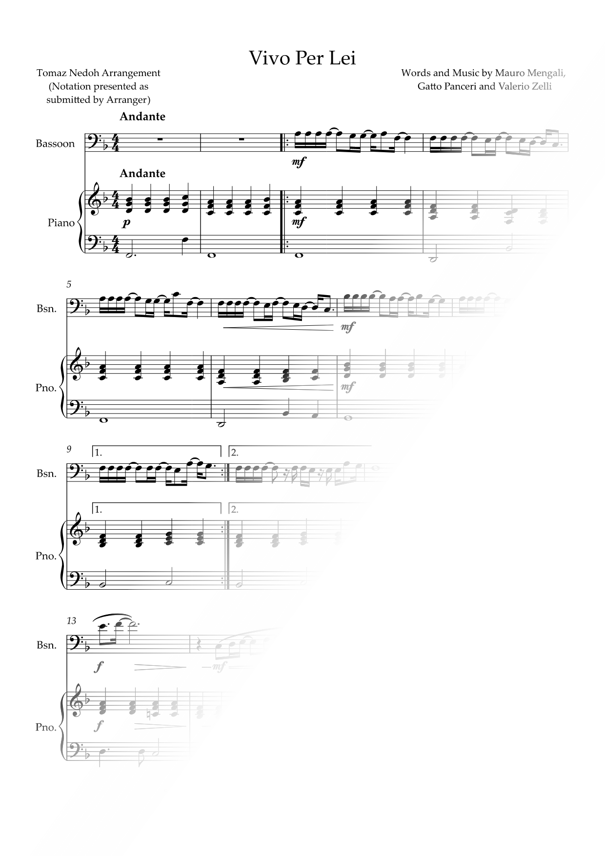 Vivo per Lei - Bassoon & Piano
