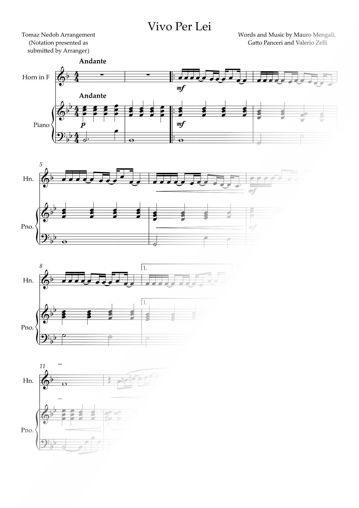 Vivo per Lei - French Horn & Piano