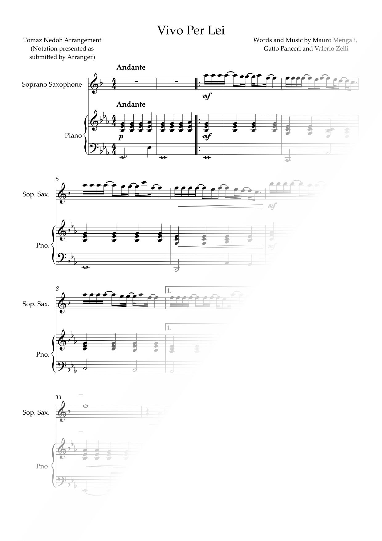 Vivo per Lei - Soprano Saxophone & Piano
