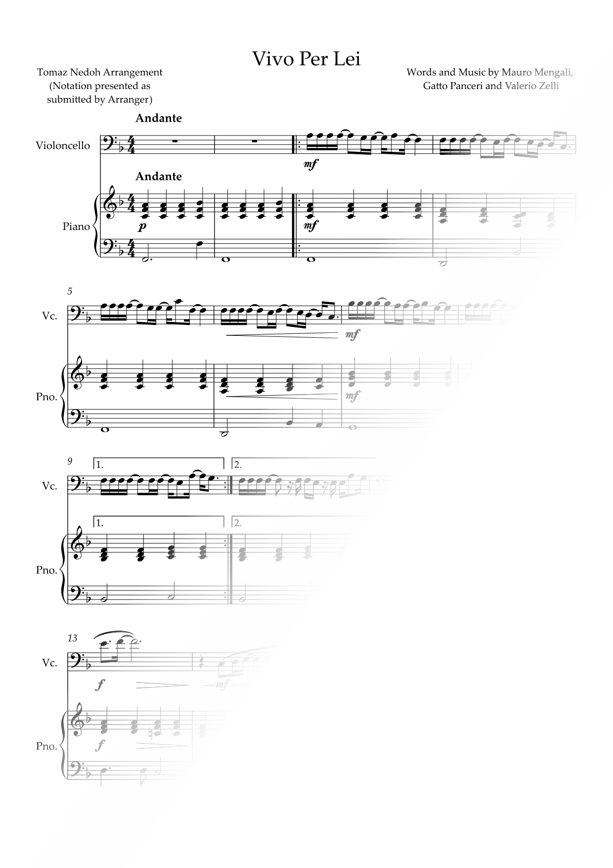 Vivo per Lei - Cello & Piano