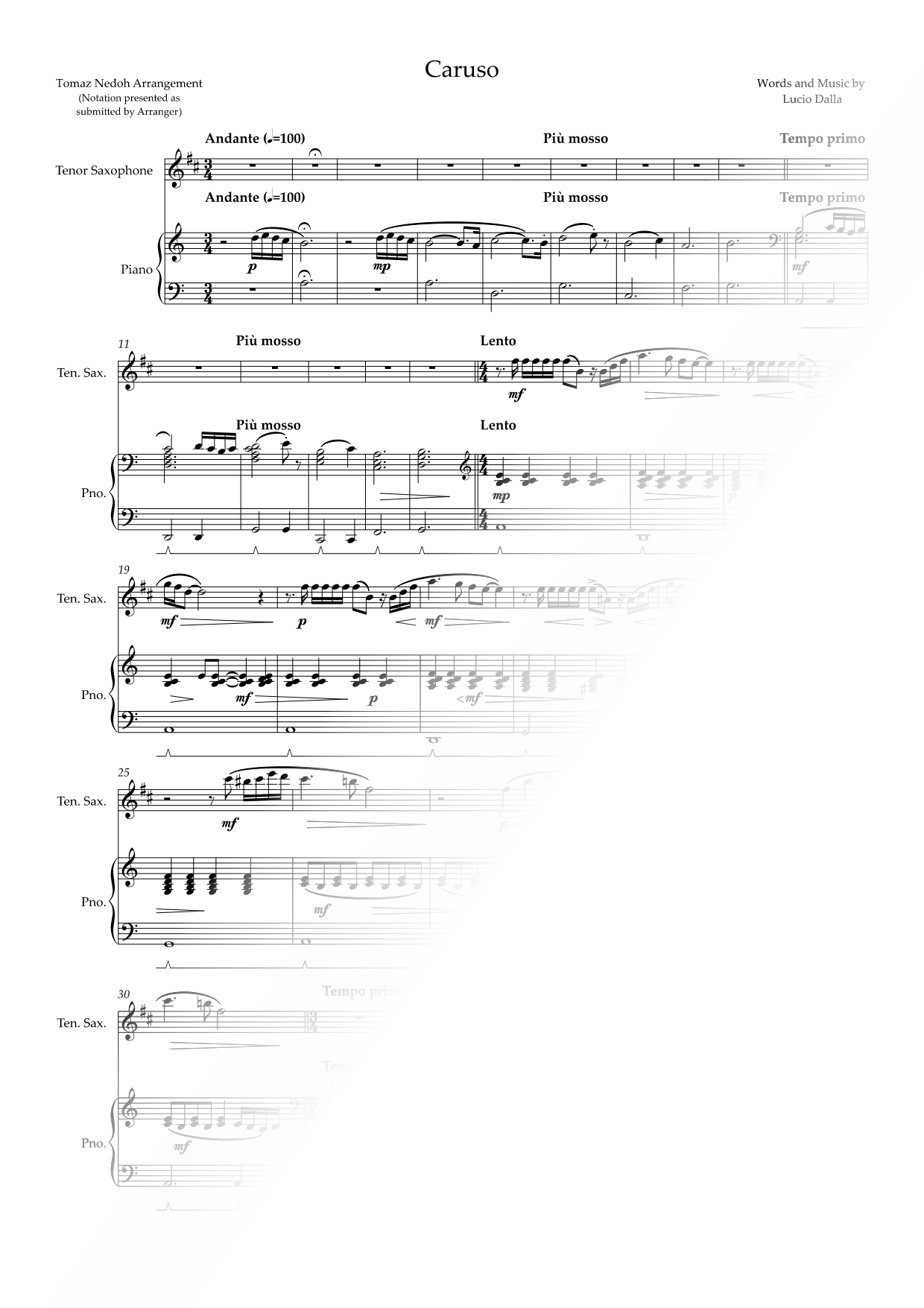 Caruso - Tenor Saxophone & Piano