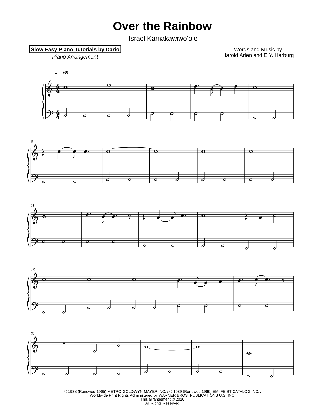 Over the Rainbow [Slow Easy Piano Tutorial]