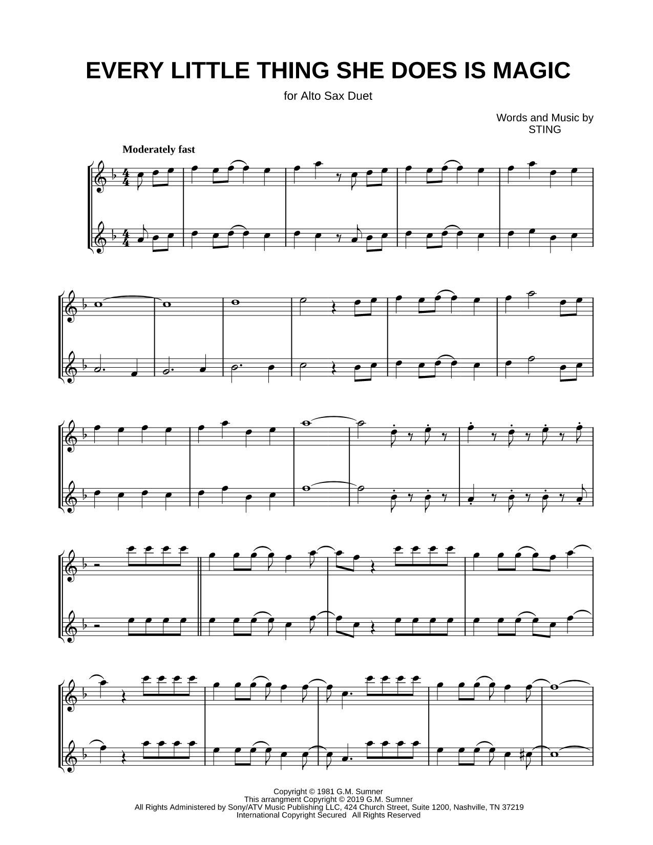 Every Little Thing She Does Is Magic - Alto Saxophone Duet