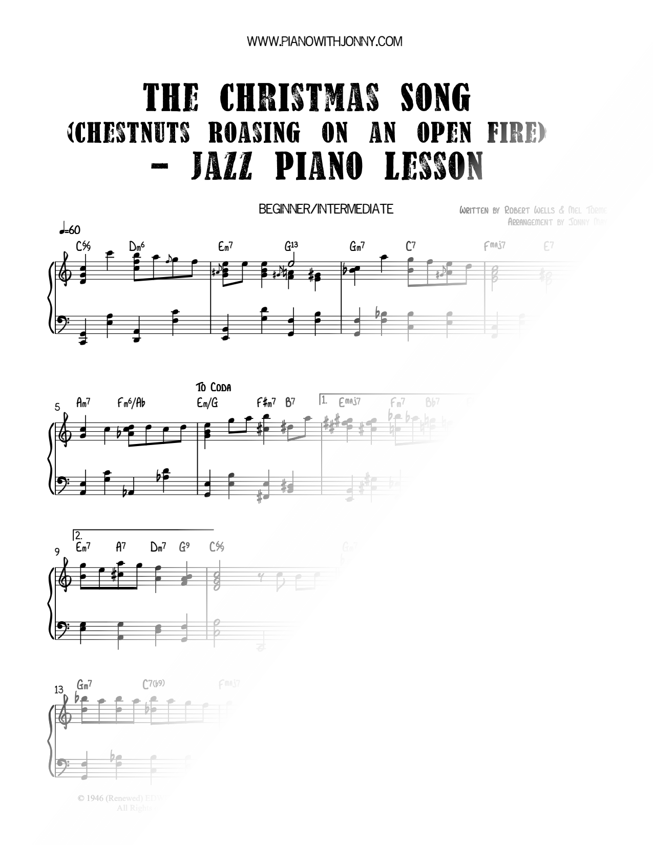 The Christmas Song (Chestnuts Roasting on an Open Fire) - Jazz Piano Lesson - PWJ