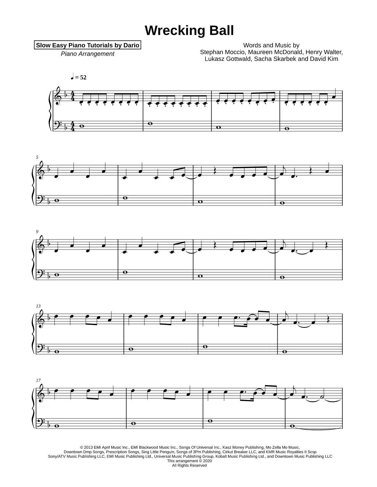 Wrecking Ball [Slow Easy Piano Tutorial]