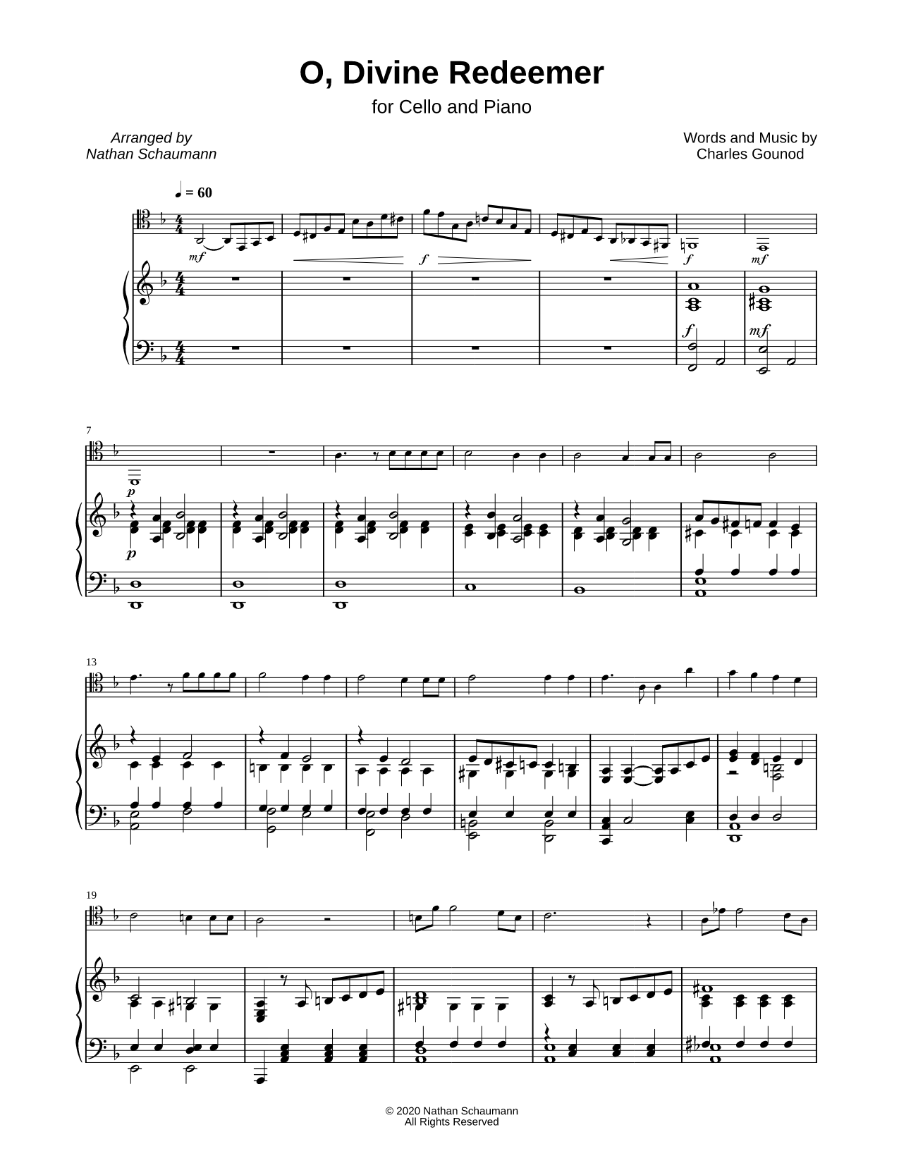 O, Divine Redeemer - Cello & Piano