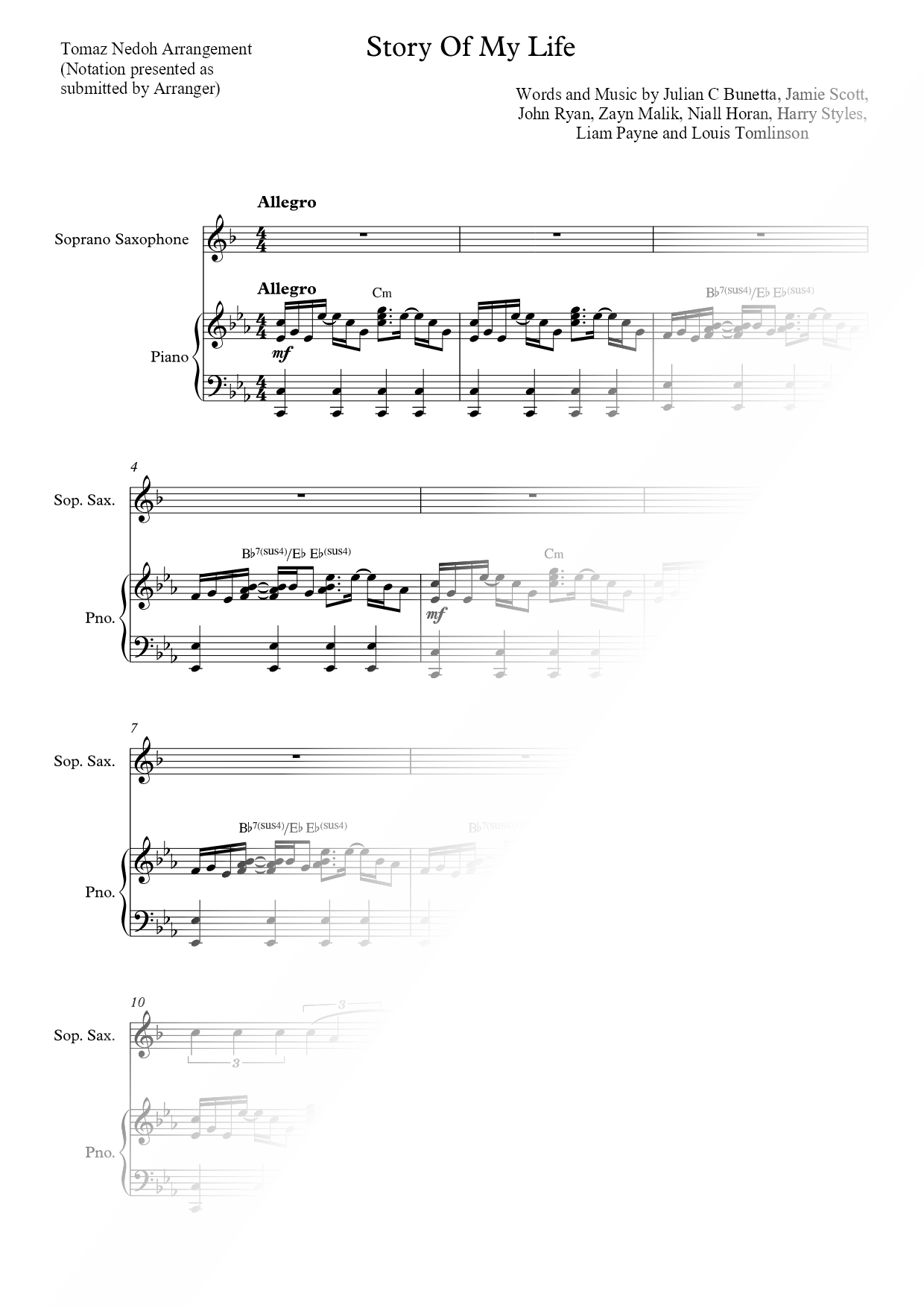 Story of My Life - Soprano Saxophone & Piano
