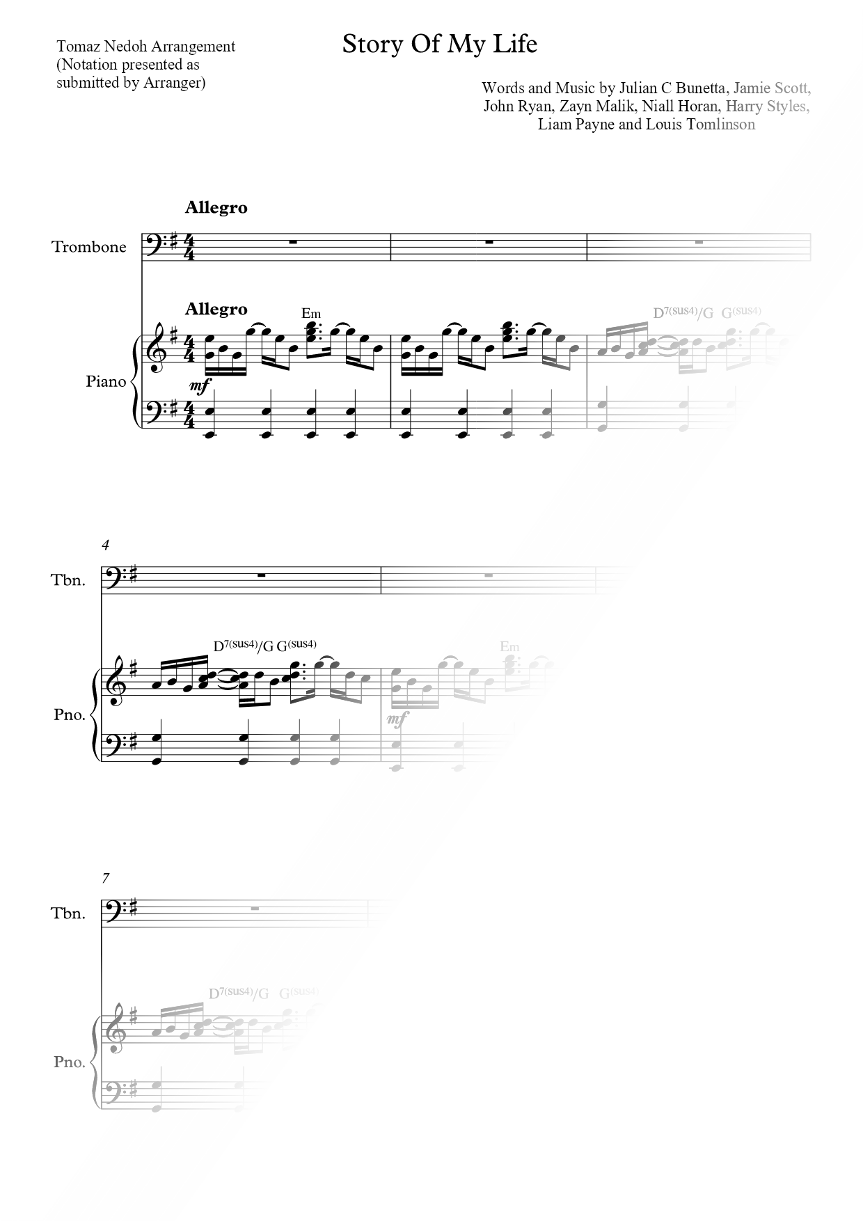 Story of My Life - Trombone & Piano