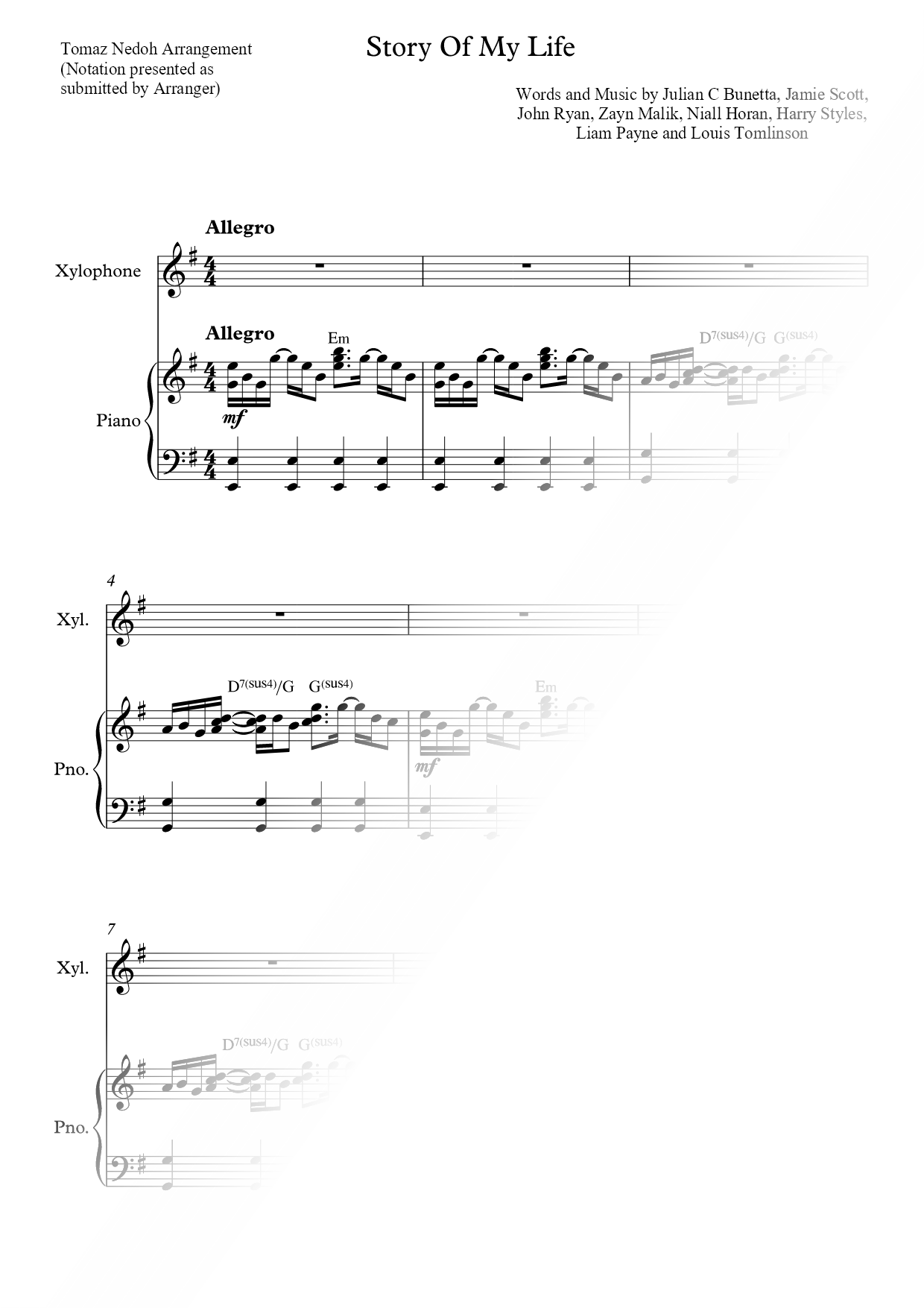 Story of My Life - Xylophone & Piano