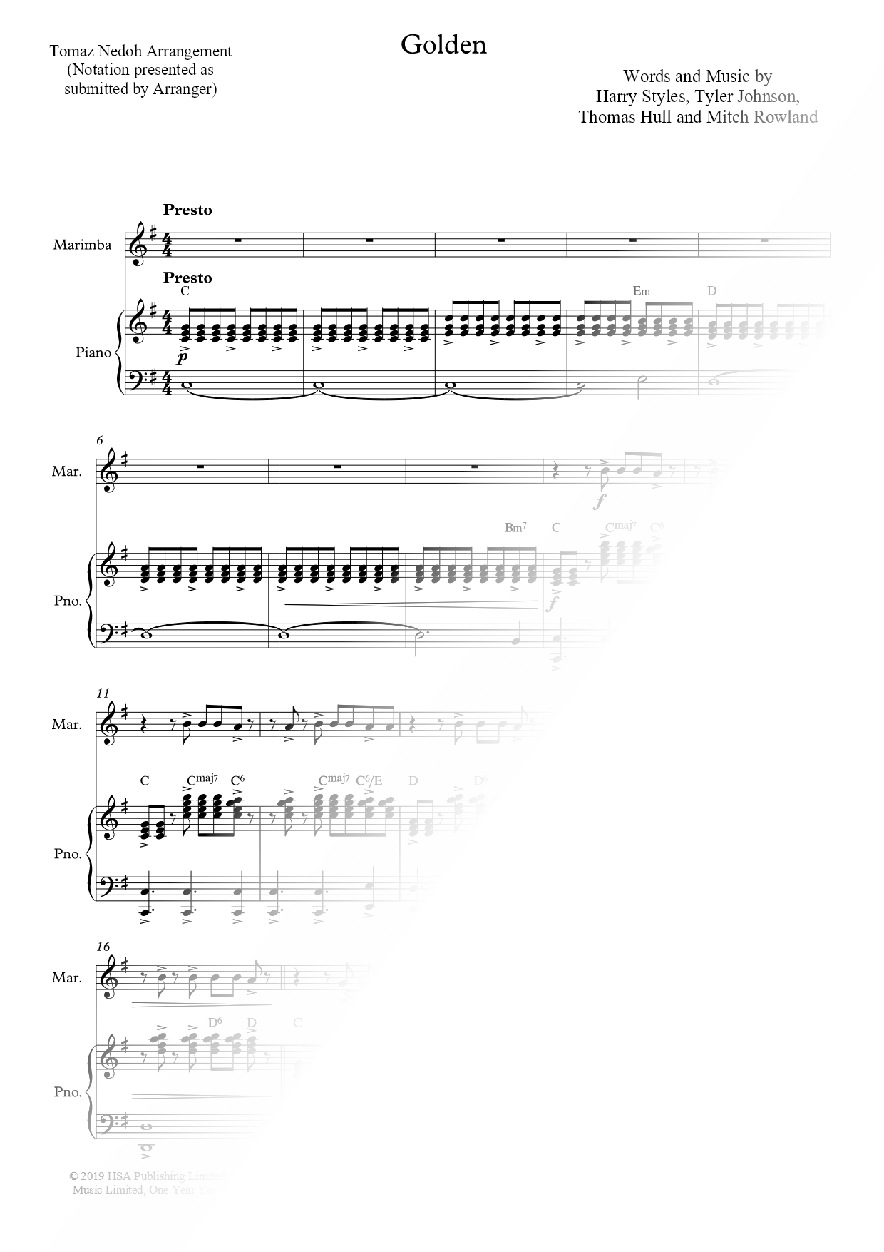 Golden - Marimba & Piano