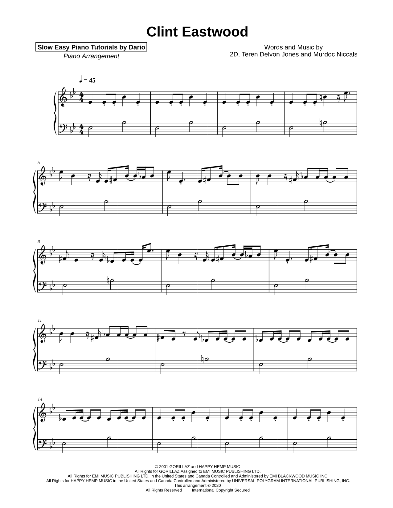 Clint Eastwood [Slow Easy Piano Tutorial]