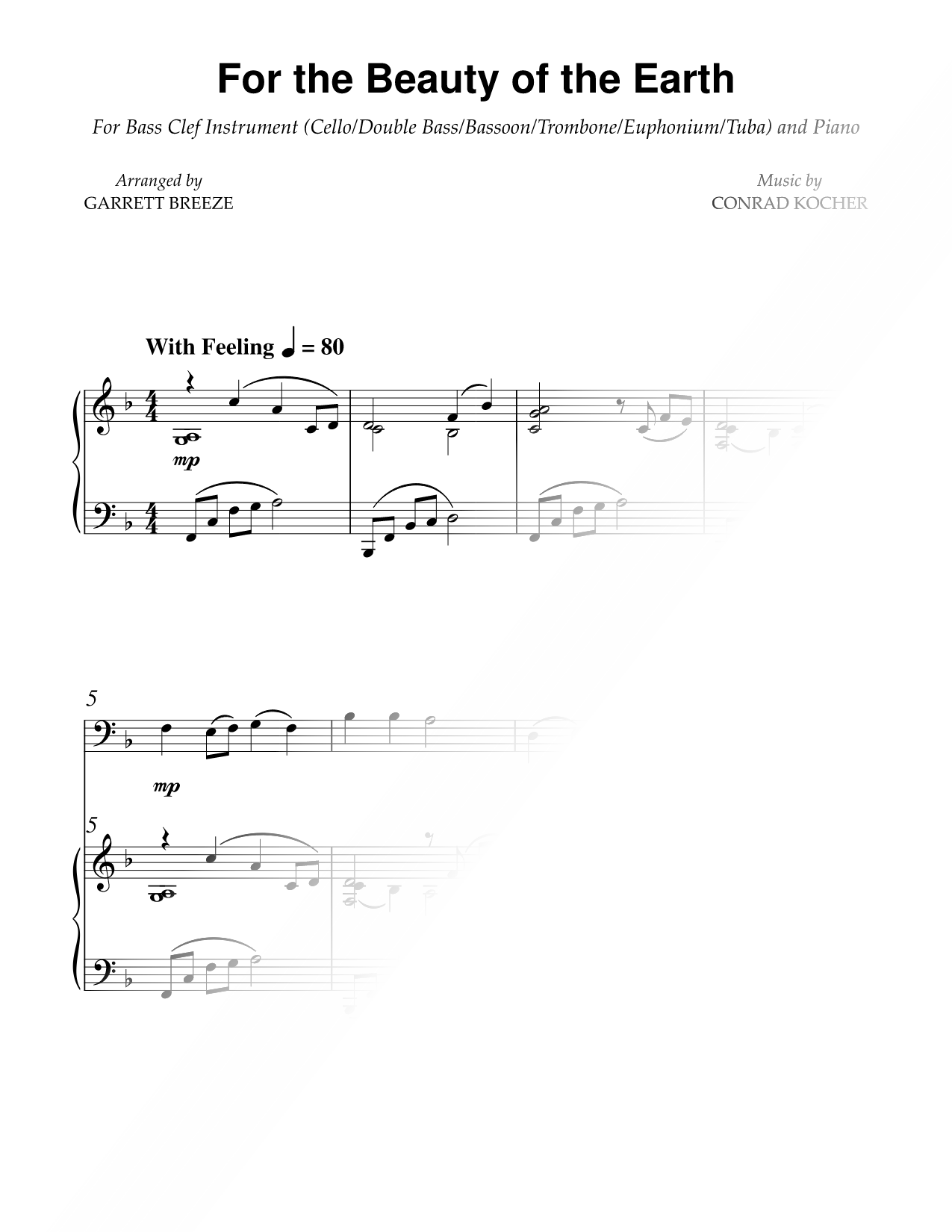 For the Beauty of the Earth - Bass Clef Instrument & Piano