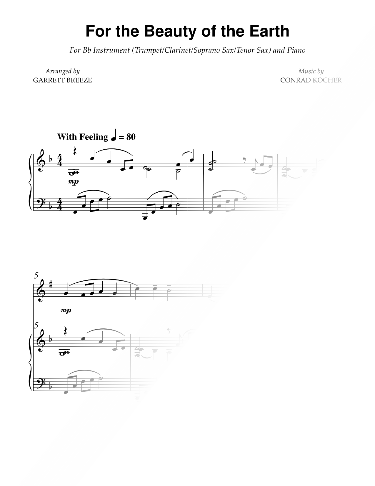 For the Beauty of the Earth - Bb Instrument & Piano