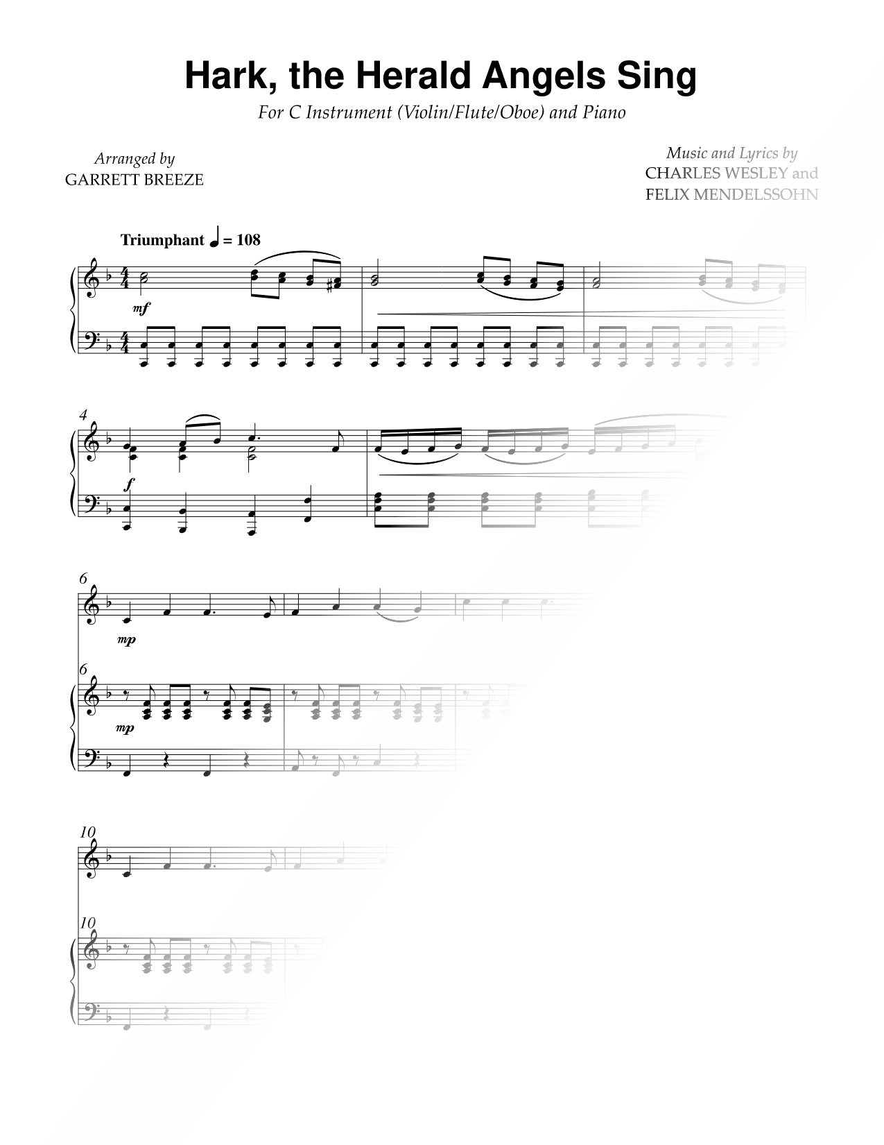 Hark! The Herald Angels Sing - C Instrument & Piano