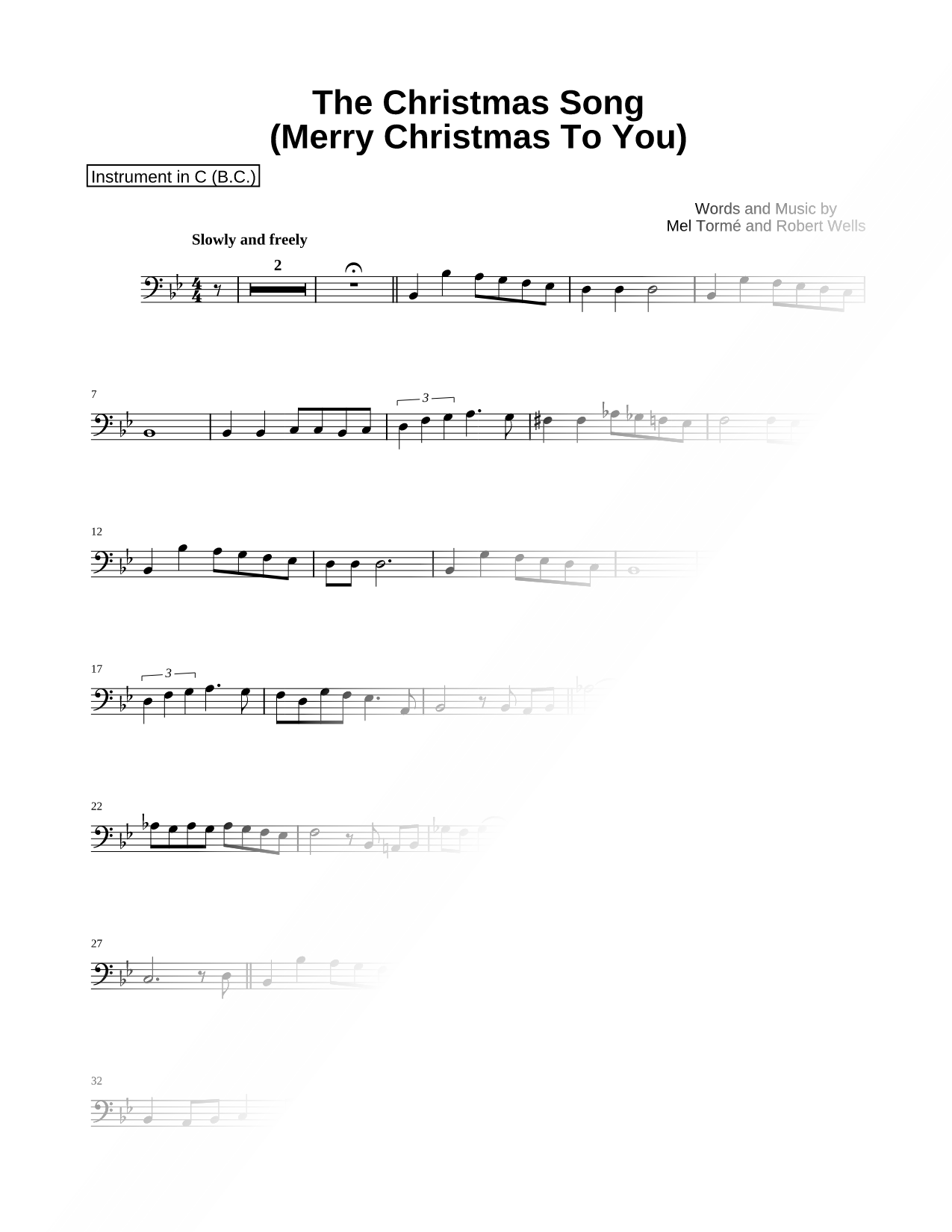 The Christmas Song (Chestnuts Roasting on an Open Fire) - Bass Clef Instrument