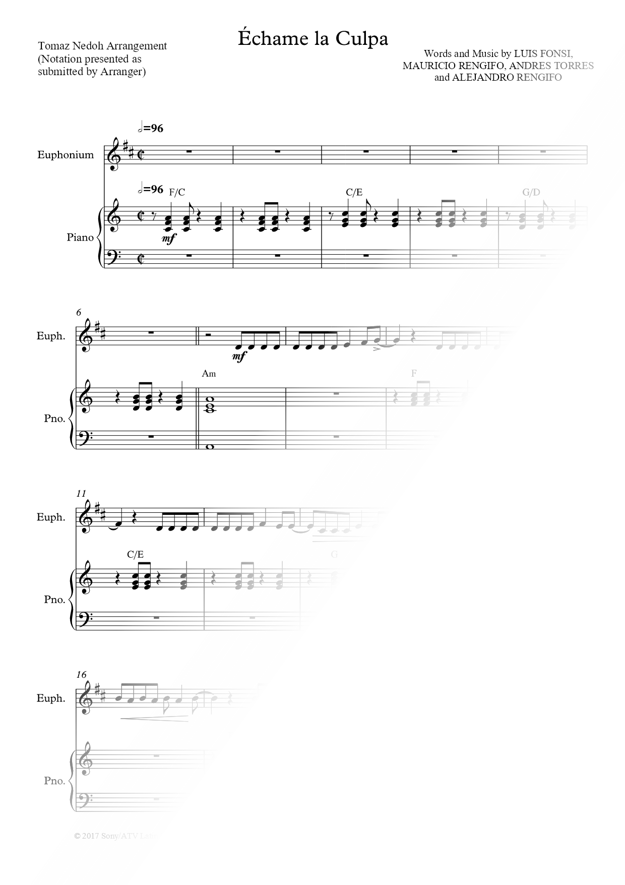 Échame la Culpa - Euphonium & Piano