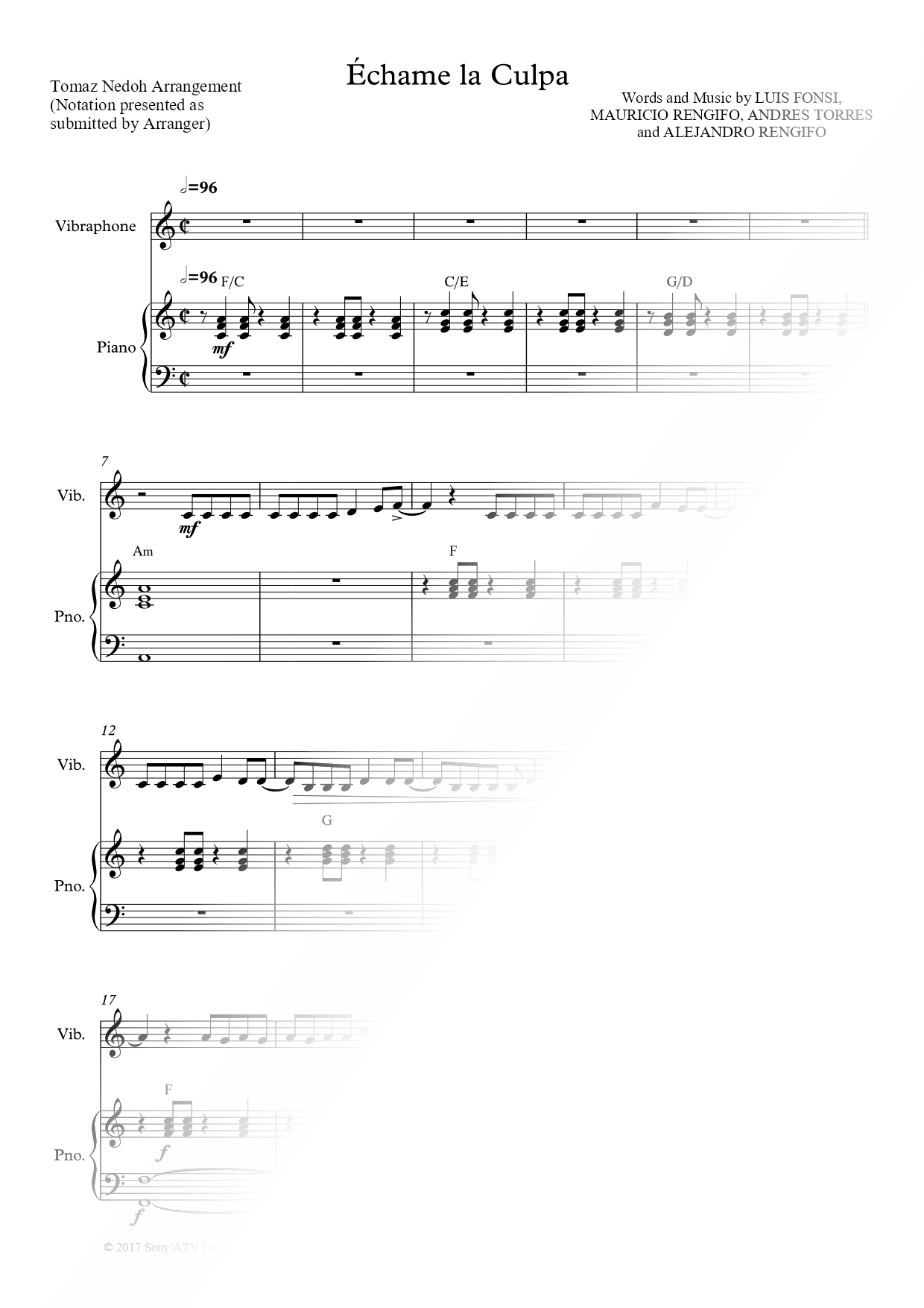 Échame la Culpa - Vibraphone & Piano