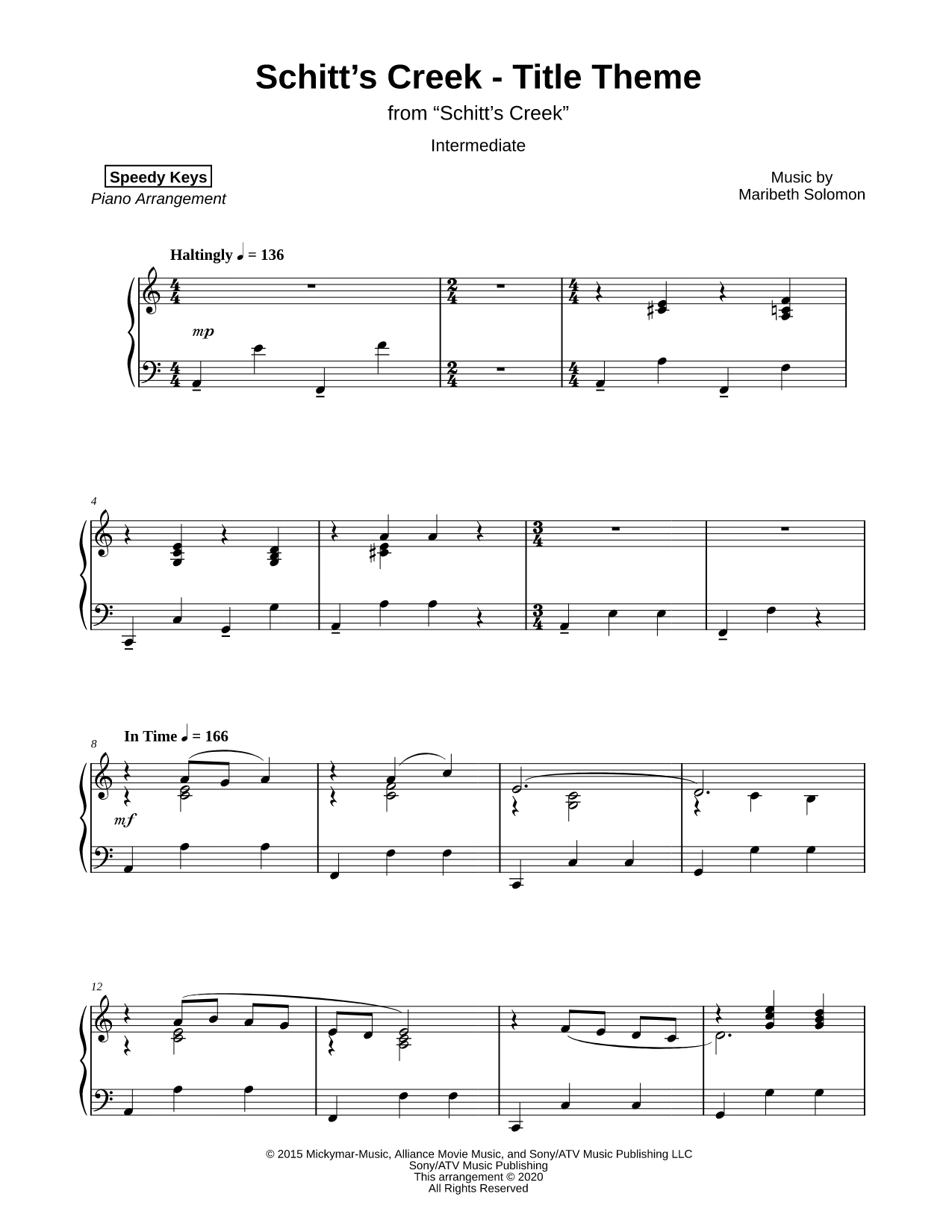 Schitt's Creek - Title Theme [intermediate]