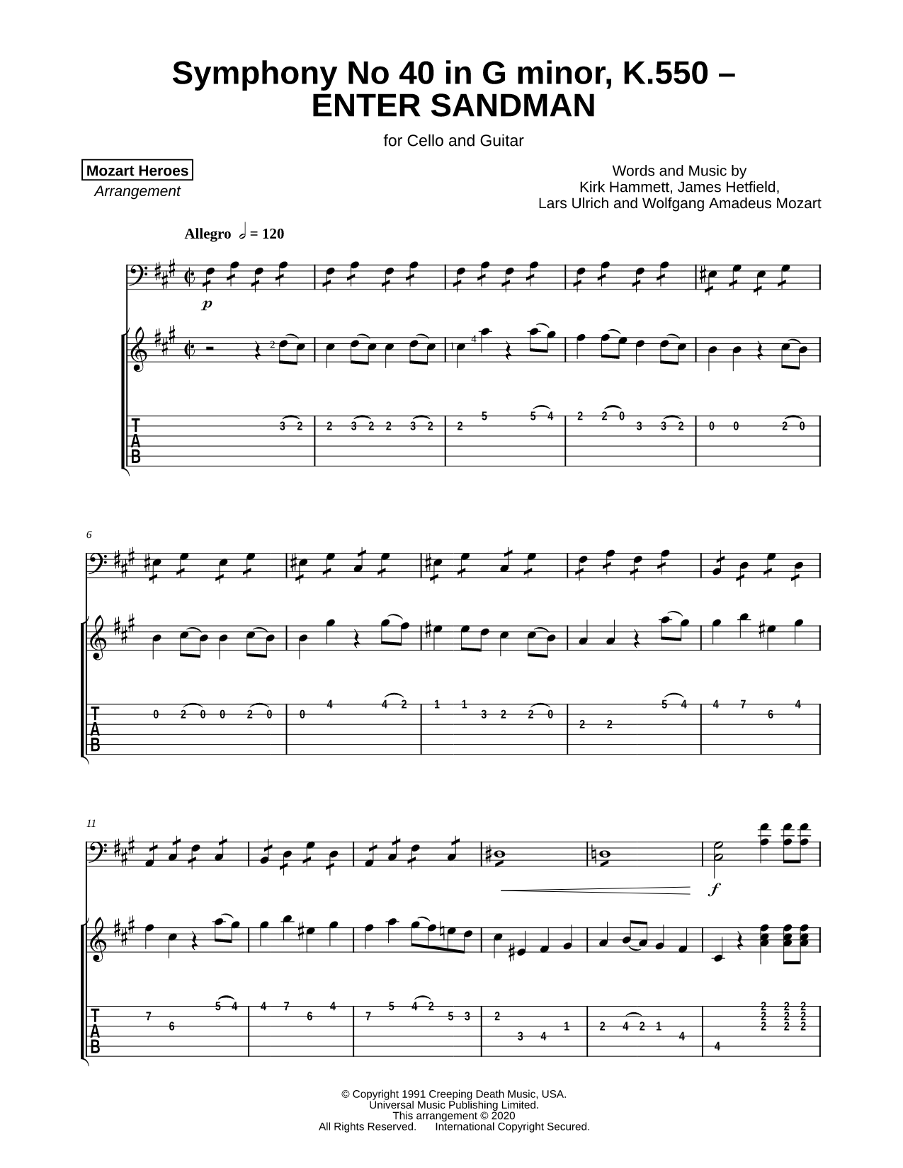Symphony No. 40 in G Minor, K. 550 - Enter Sandman - Cello & Guitar