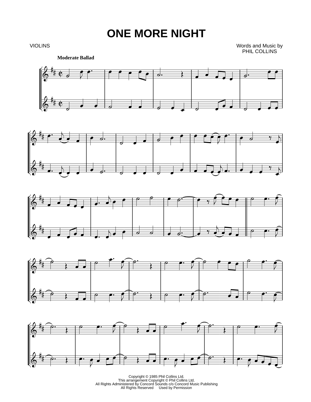 One More Night - Violin Duet