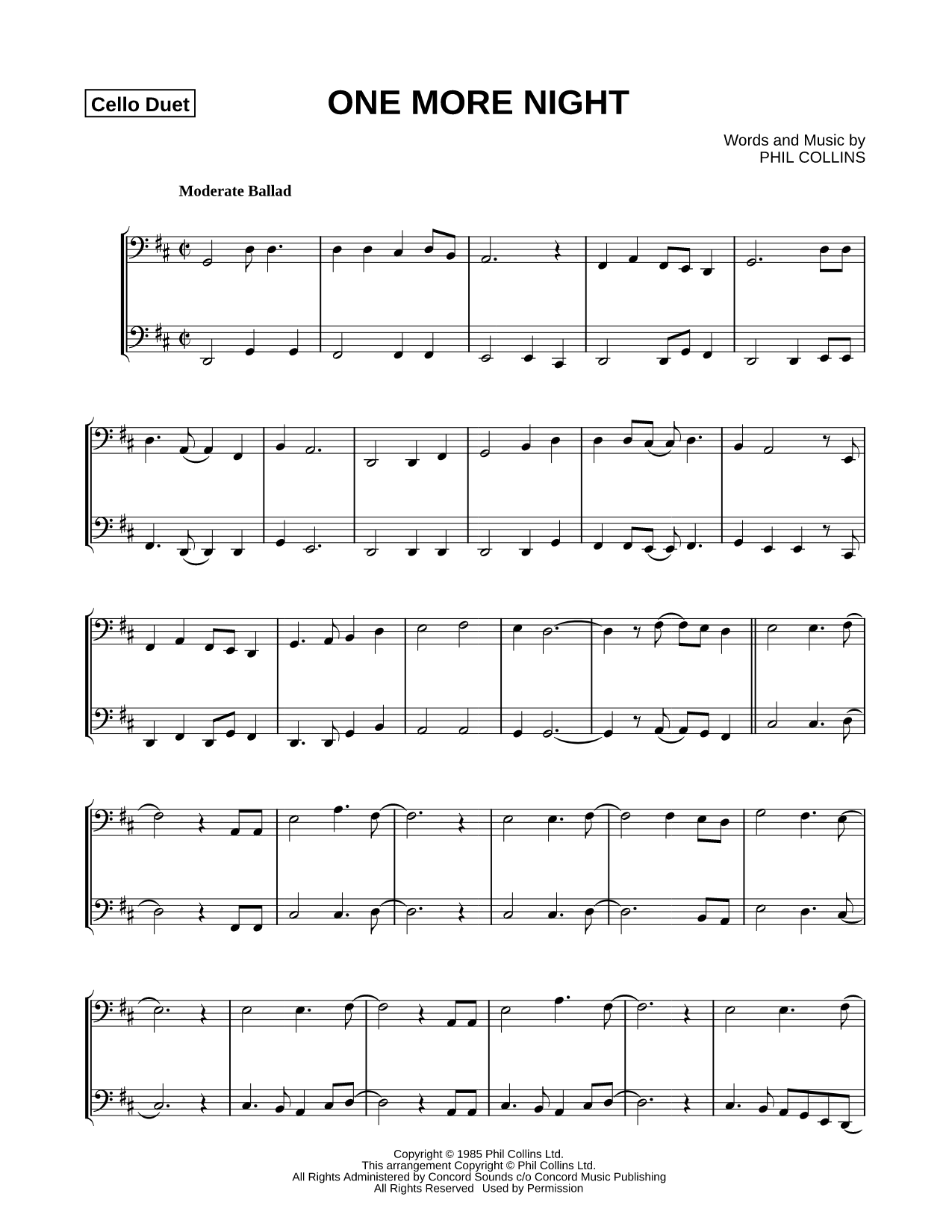 One More Night - Cello Duet