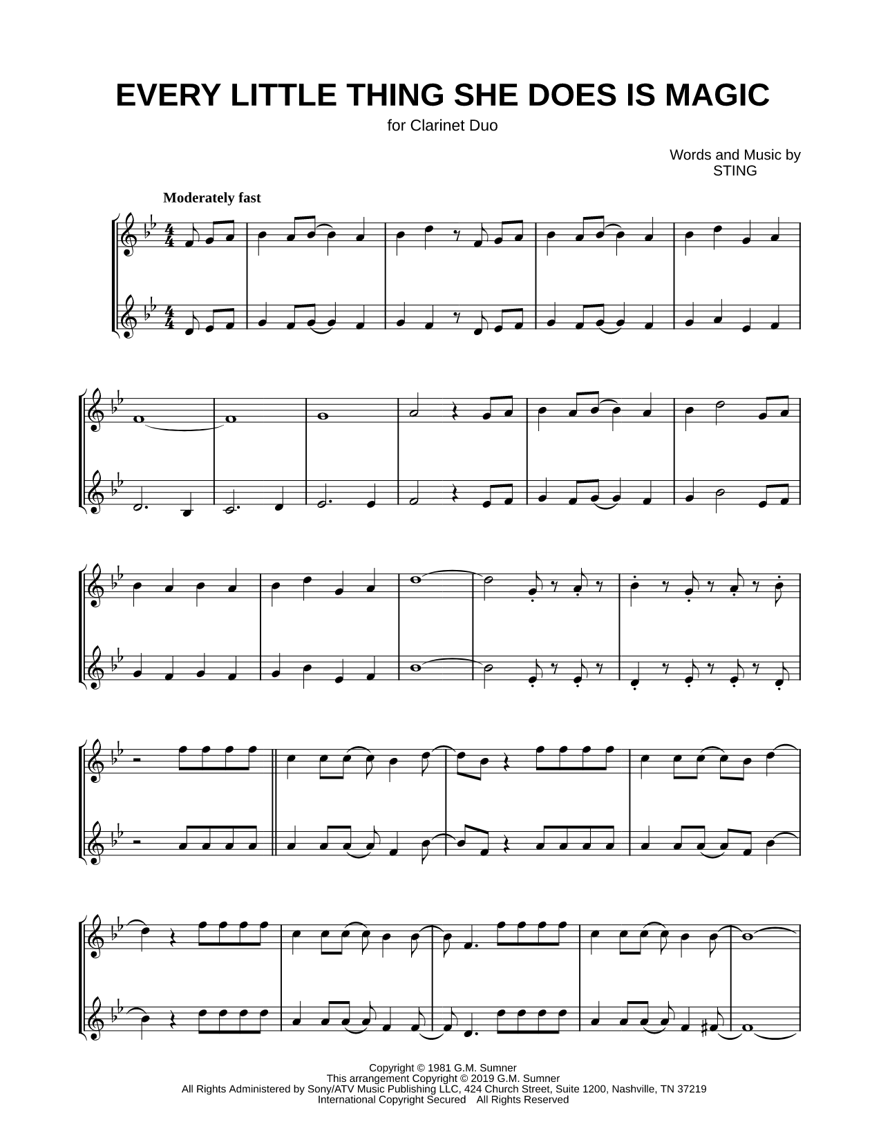 Every Little Thing She Does Is Magic - Clarinet Duet