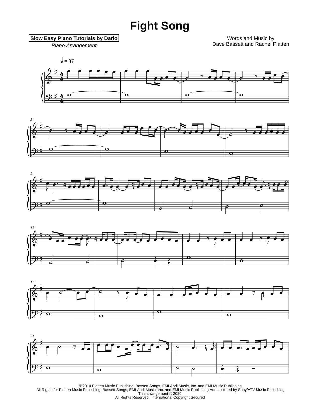Fight Song [Slow Easy Piano Tutorial]