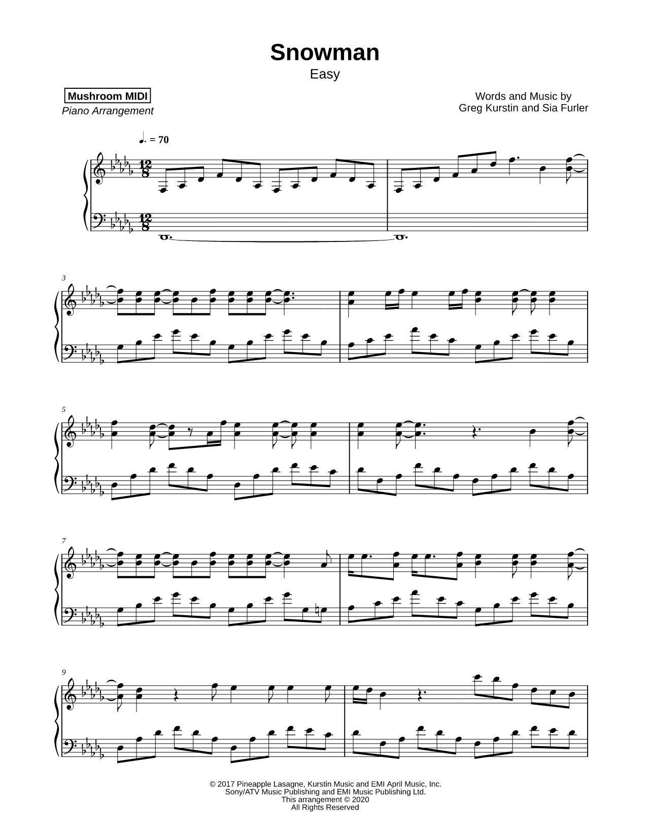 Snowman [easy] Sheet Music — Piano Solo
