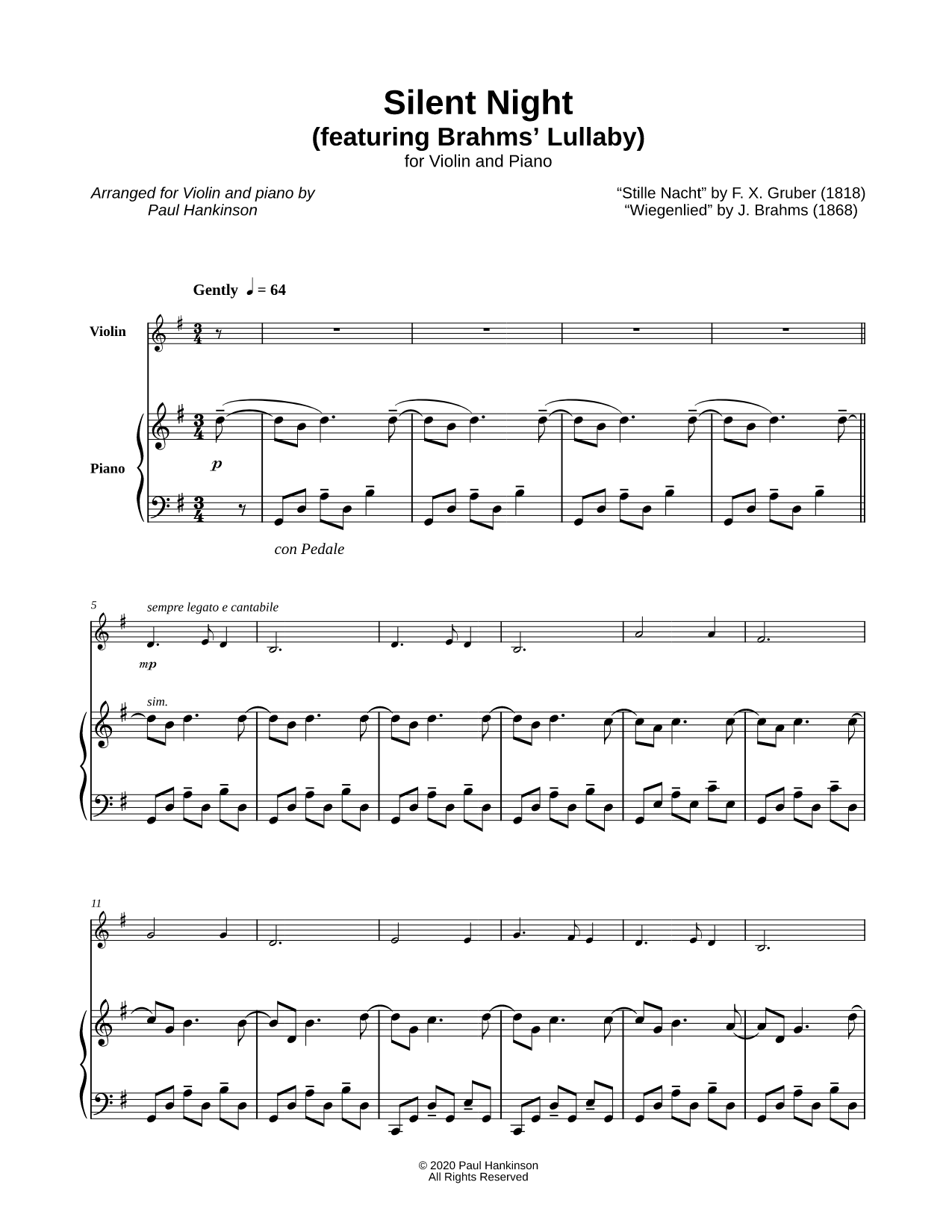 Silent Night (featuring Brahms' Lullaby) - Violin & Piano