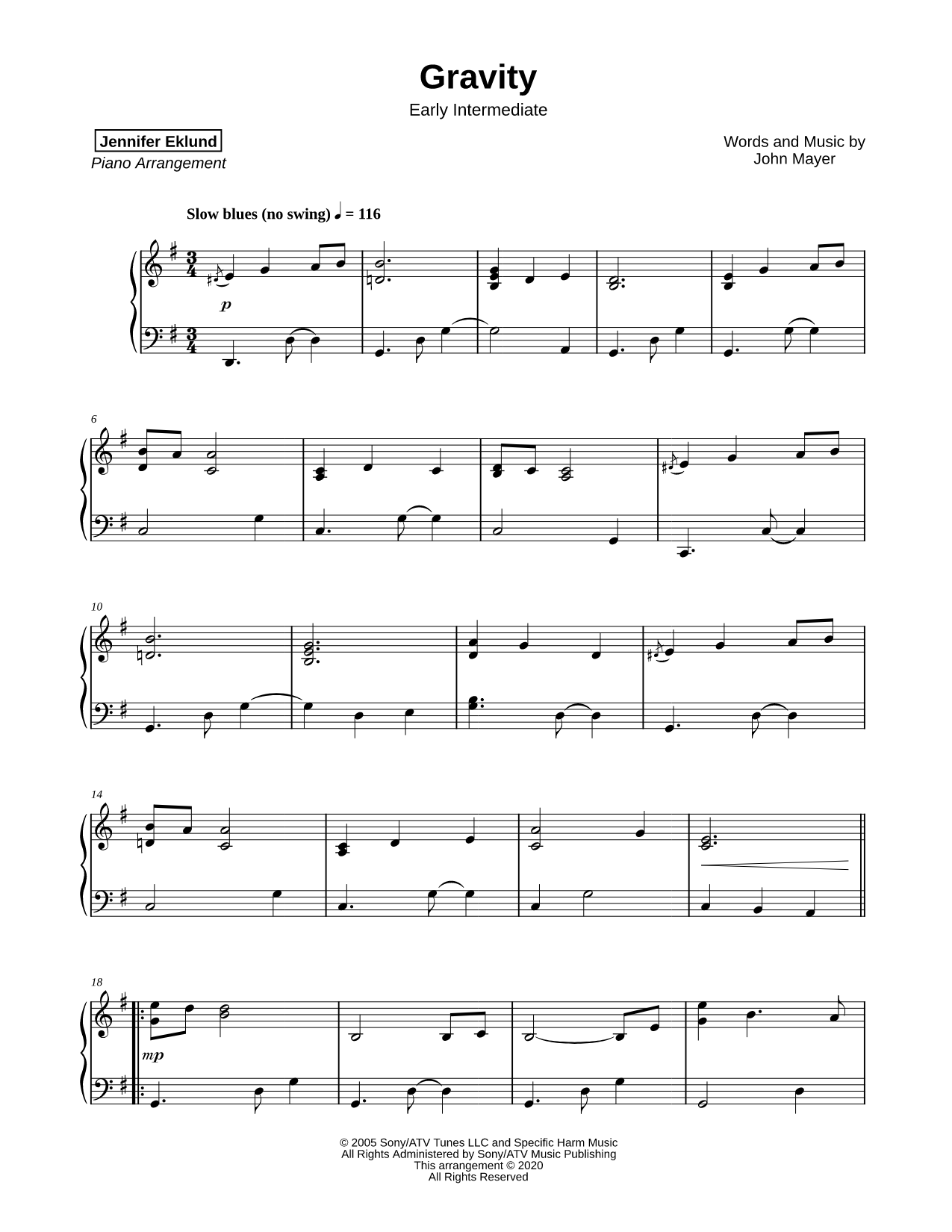 Gravity [early intermediate] Sheet Music — Piano Solo